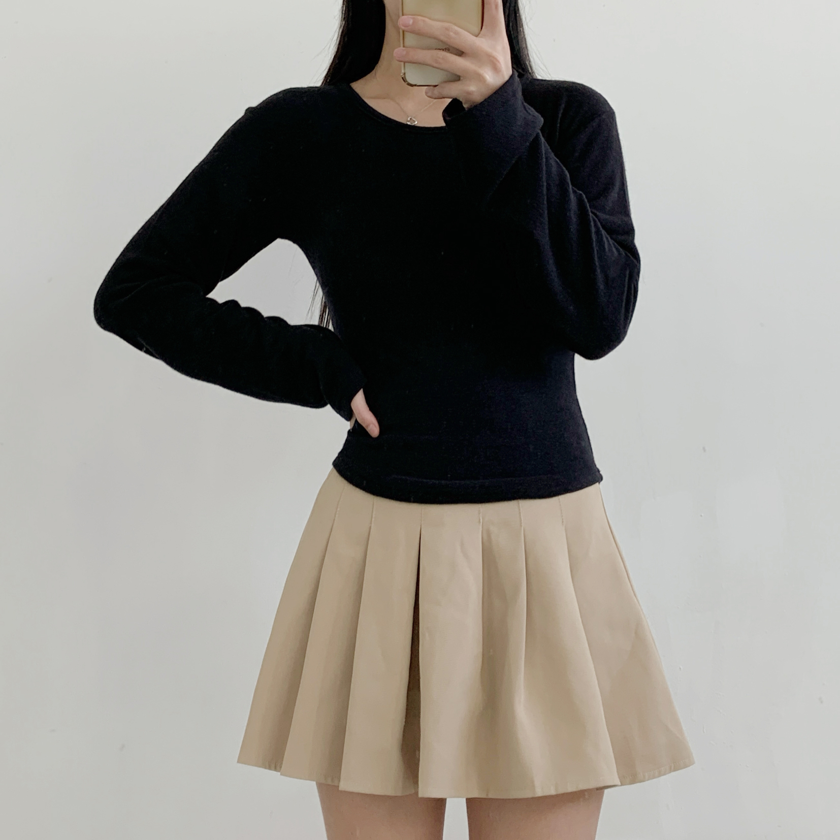 ウール混アンゴラ混Uネックシンプルベーシックスリム長袖無地Tシャツ | 詳細画像16