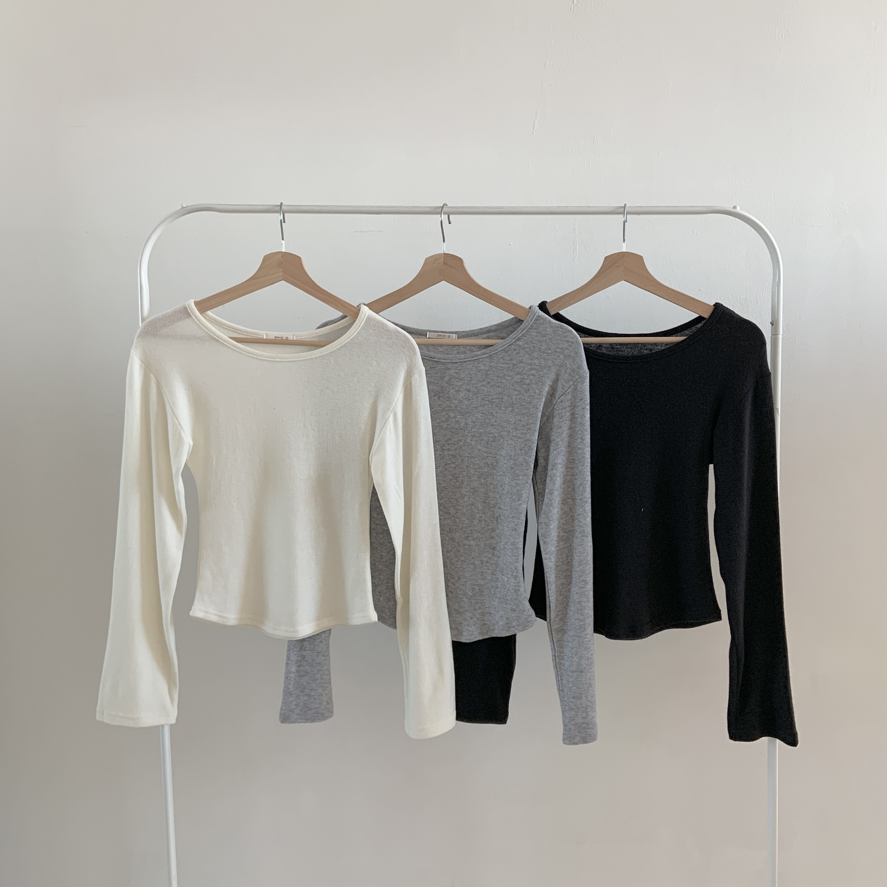 ウール混アンゴラ混Uネックシンプルベーシックスリム長袖無地Tシャツ | 詳細画像3