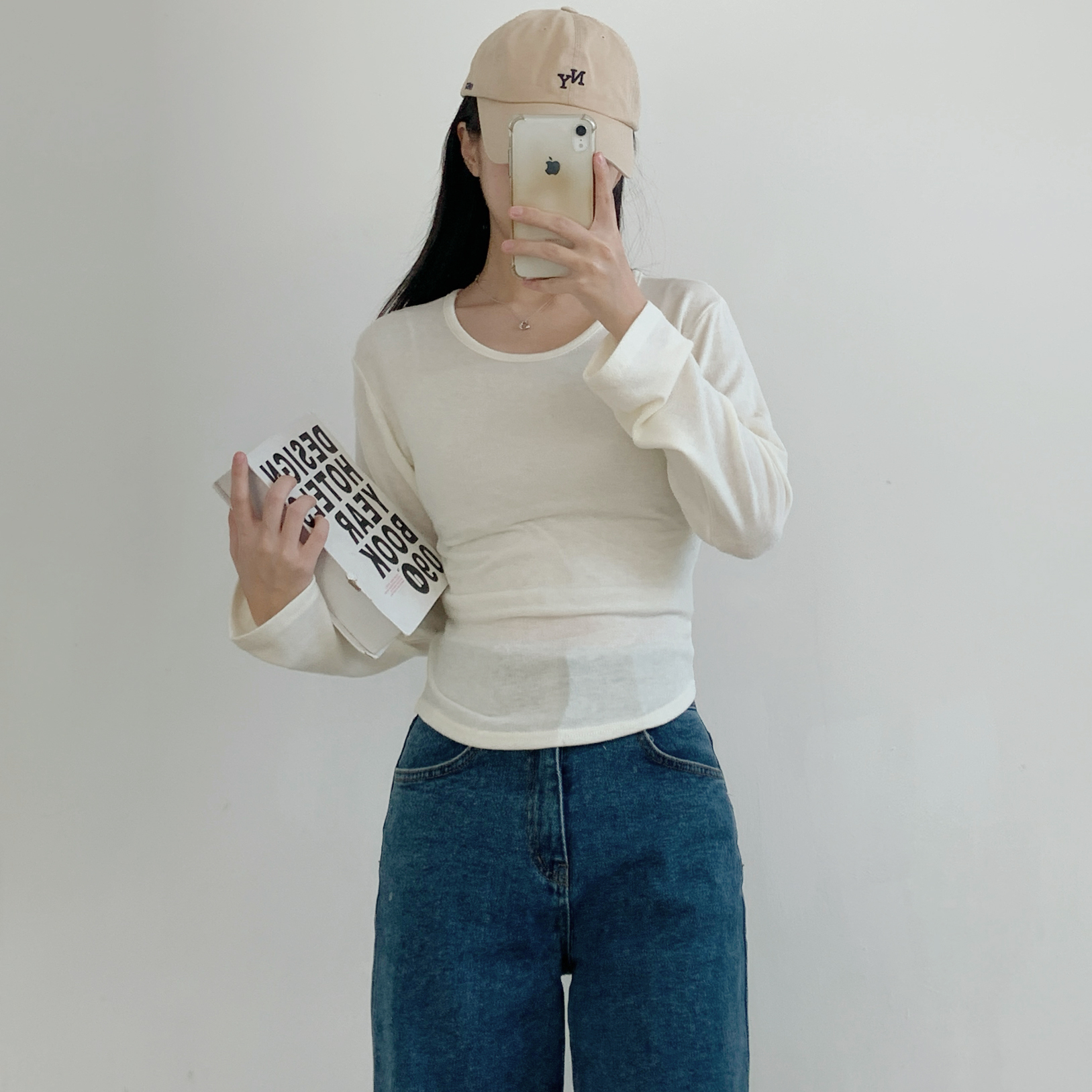 ウール混アンゴラ混Uネックシンプルベーシックスリム長袖無地Tシャツ | 詳細画像13