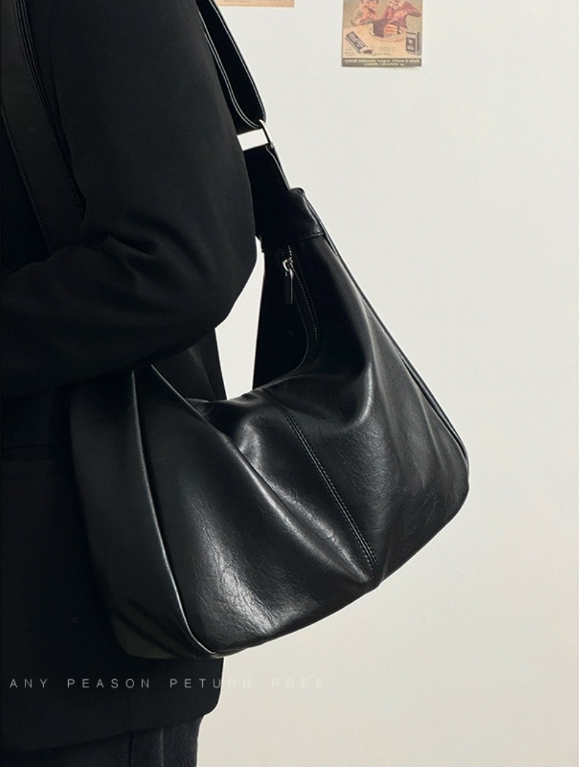 レザー調ラインベーシック無地ショルダーバッグ | 詳細画像2