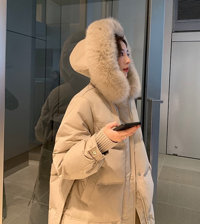 ダックダウンフードロングダウンジャケットベルト付 | 詳細画像4