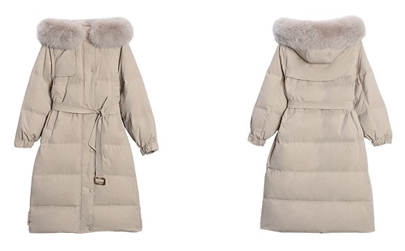 ダックダウンフードロングダウンジャケットベルト付 | 詳細画像6