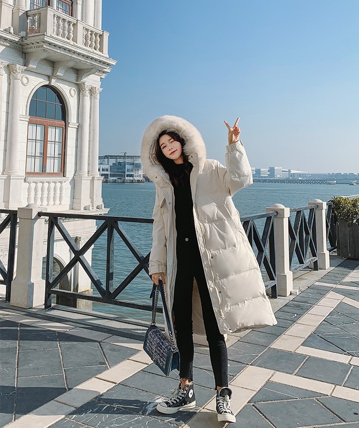 ダックダウンフードロングダウンジャケットベルト付 | 詳細画像11