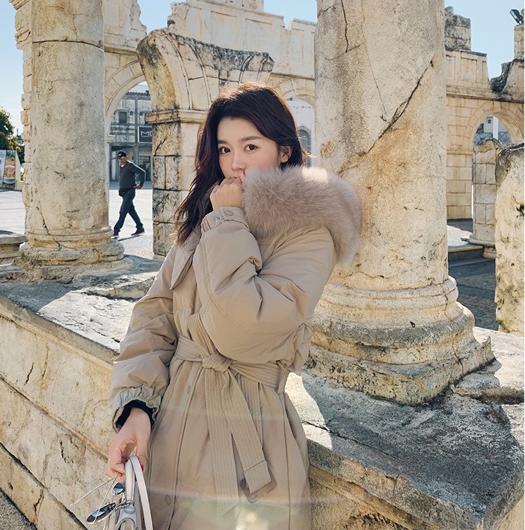 ダックダウンフードロングダウンジャケットベルト付 | 詳細画像2