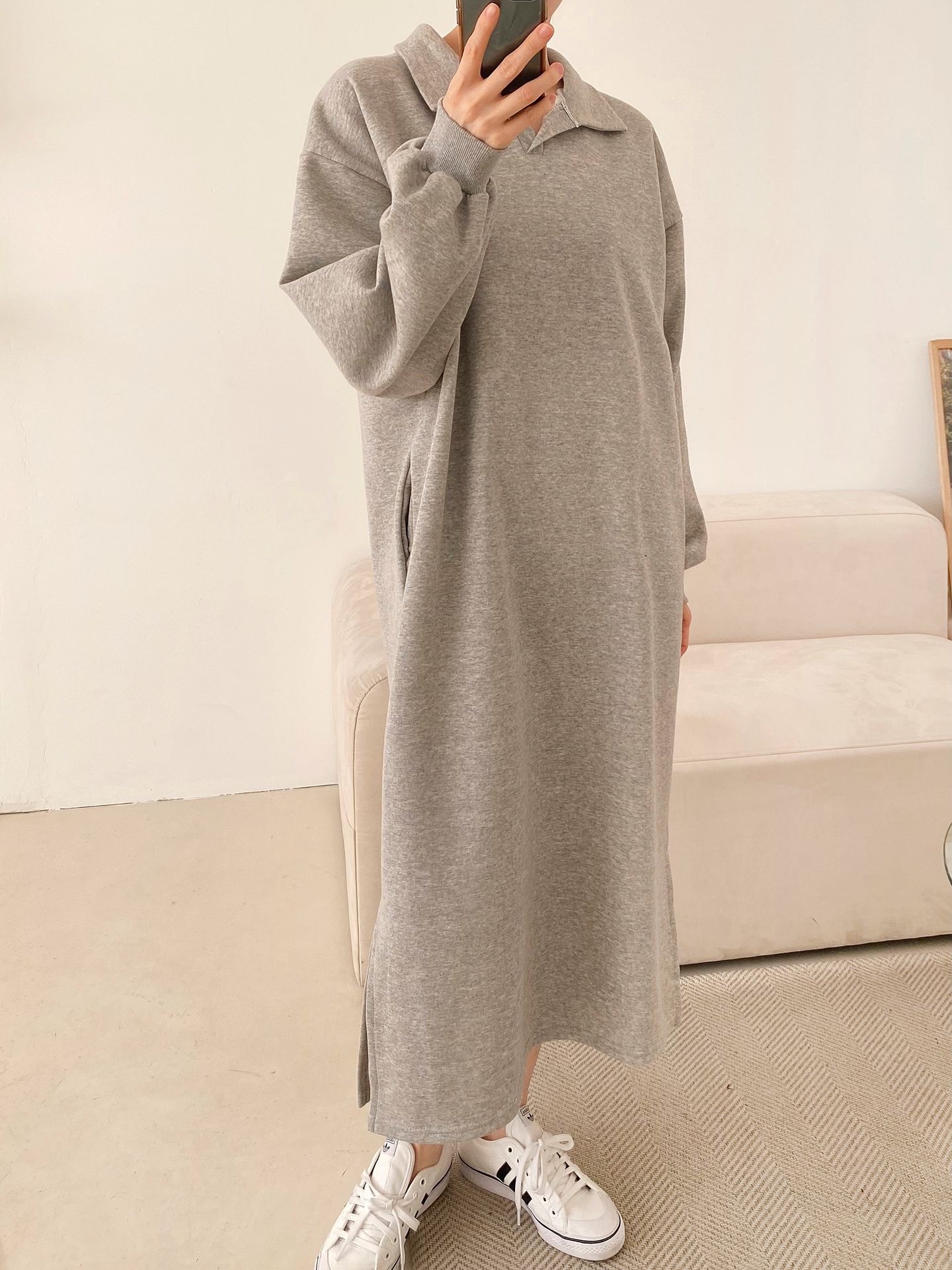 裏起毛カラーロング長袖ワンピーストレーニング | 詳細画像6