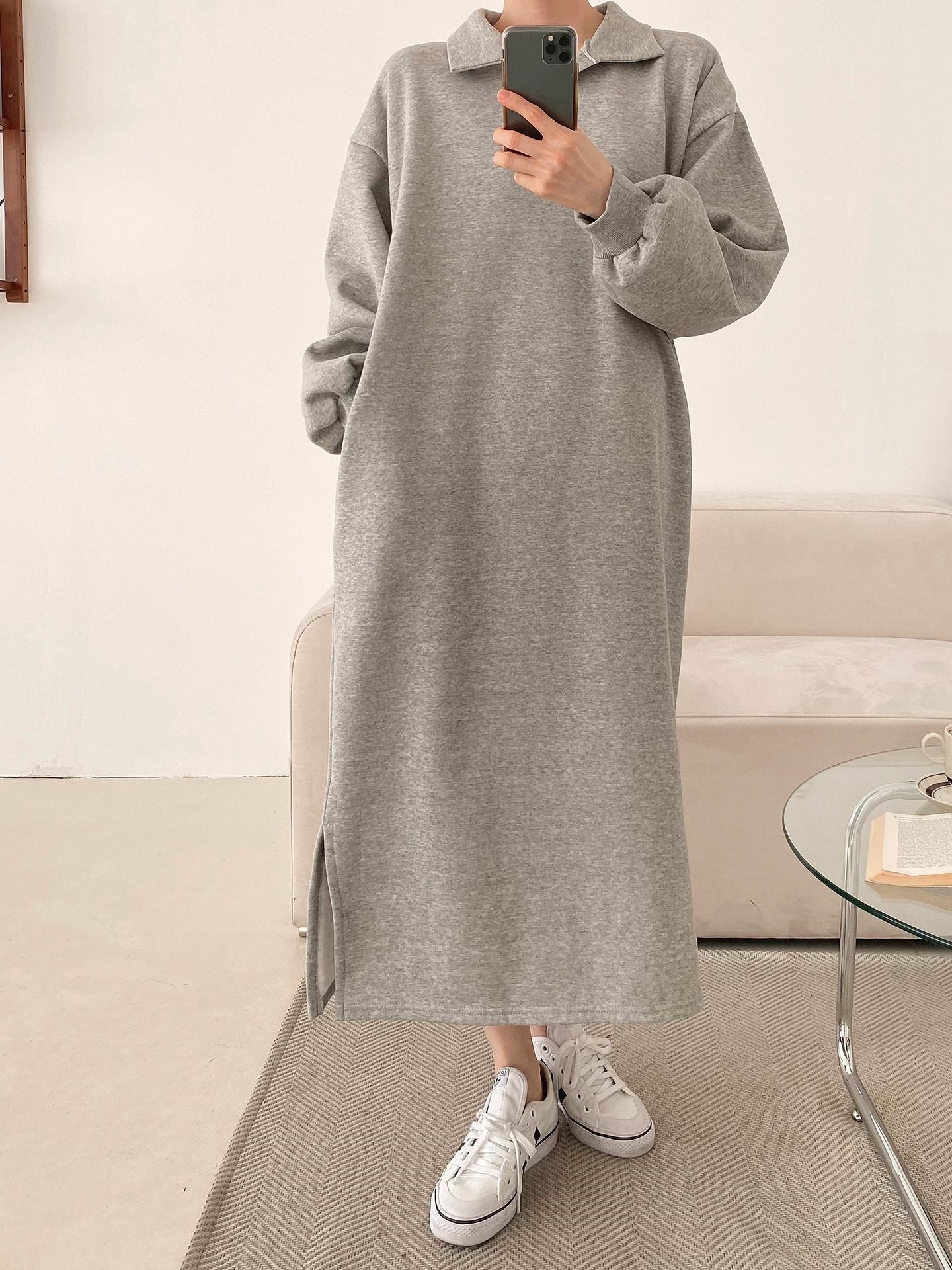 裏起毛カラーロング長袖ワンピーストレーニング | 詳細画像7