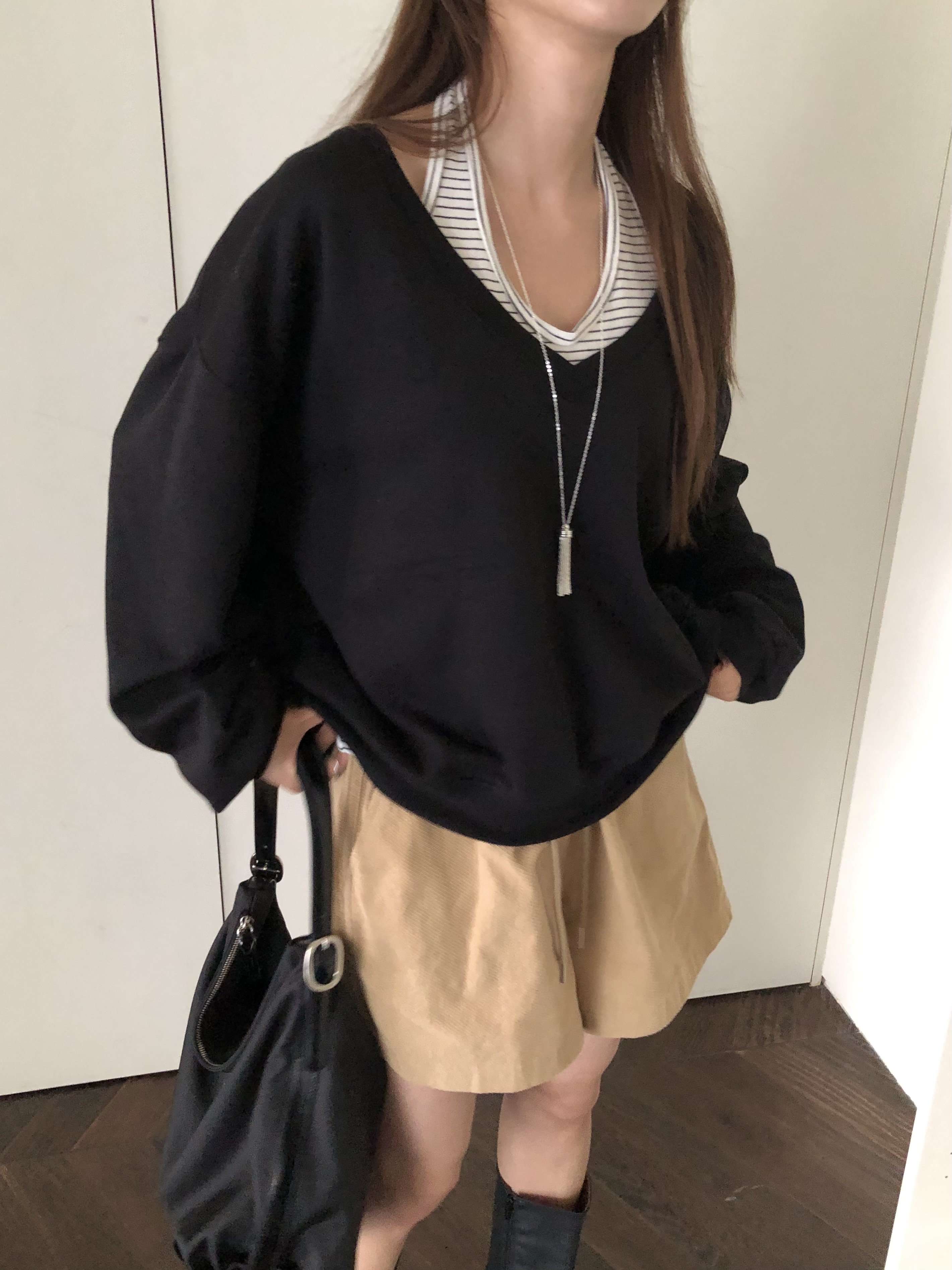 裏起毛Vネックルーズ長袖スウェット | 詳細画像3