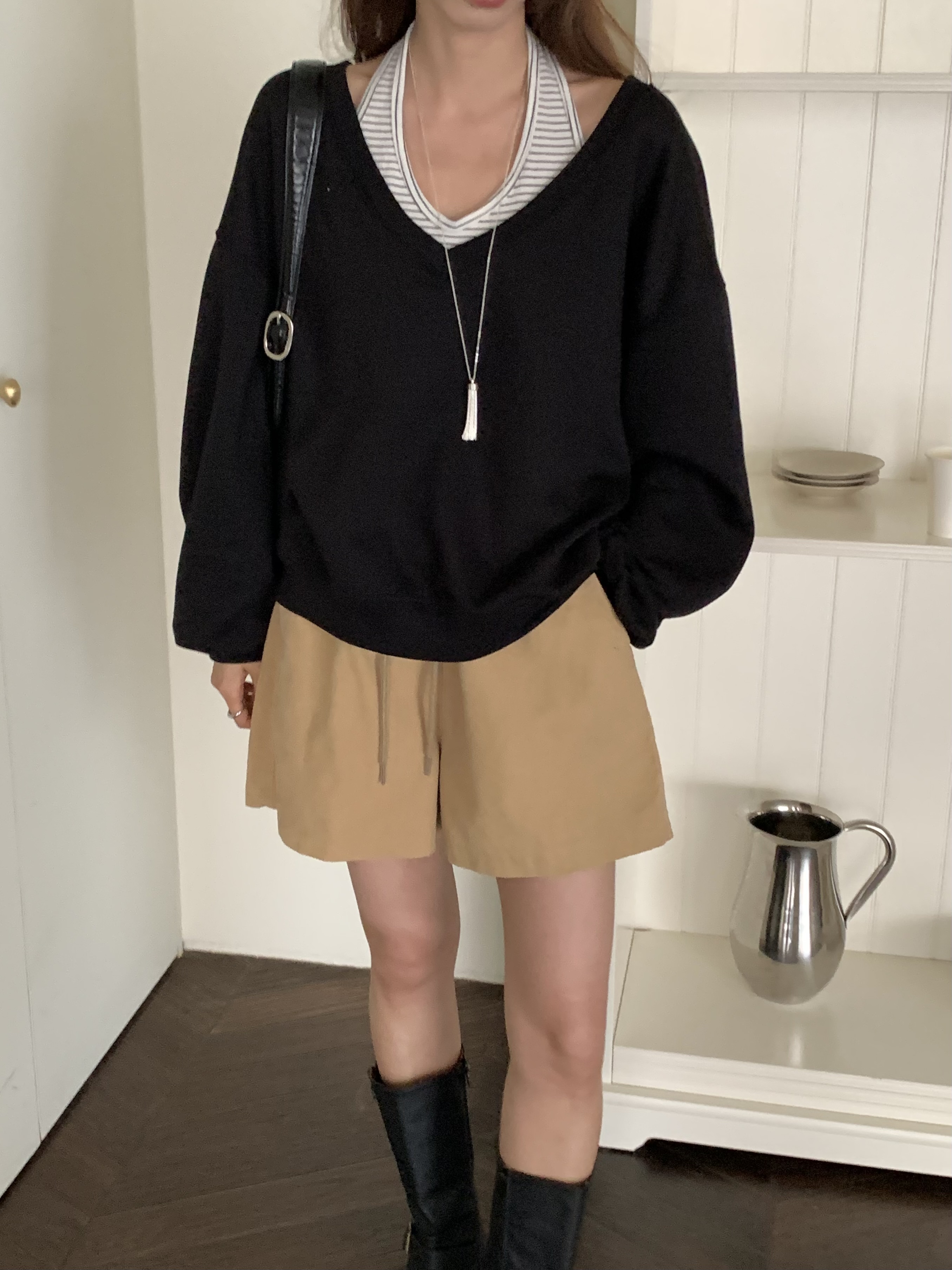 裏起毛Vネックルーズ長袖スウェット | 詳細画像7