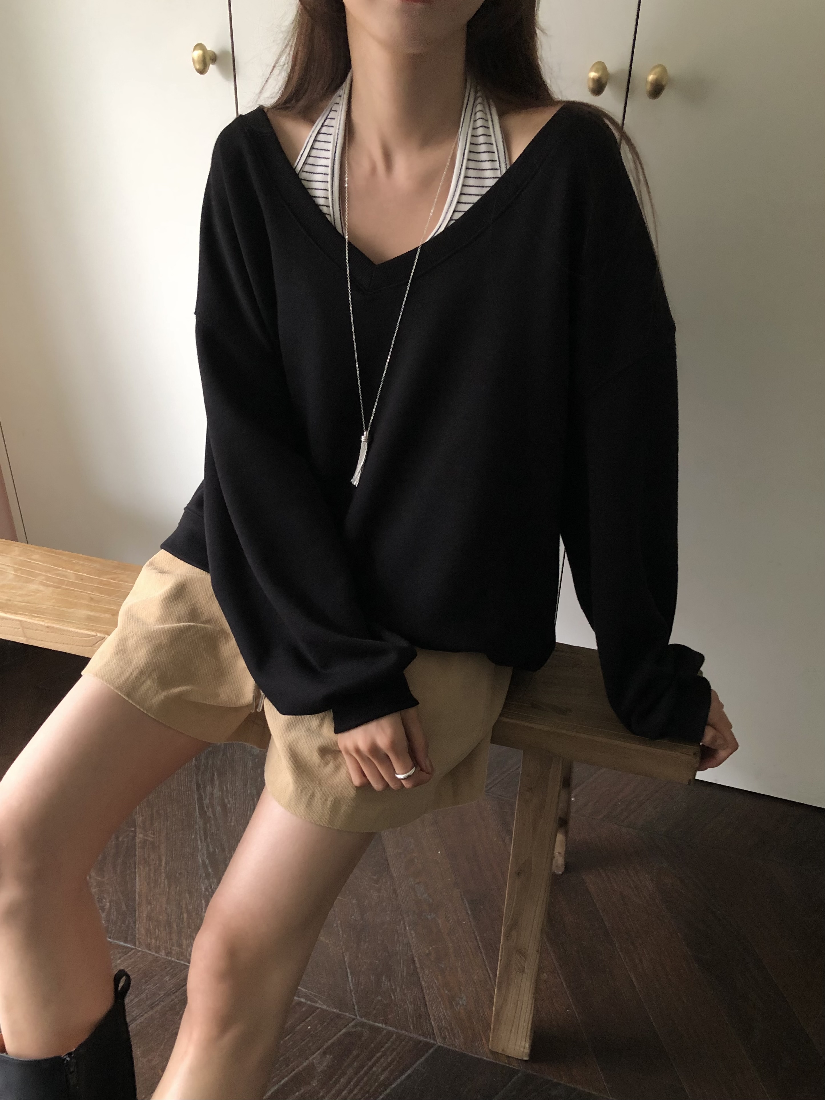 裏起毛Vネックルーズ長袖スウェット | 詳細画像9