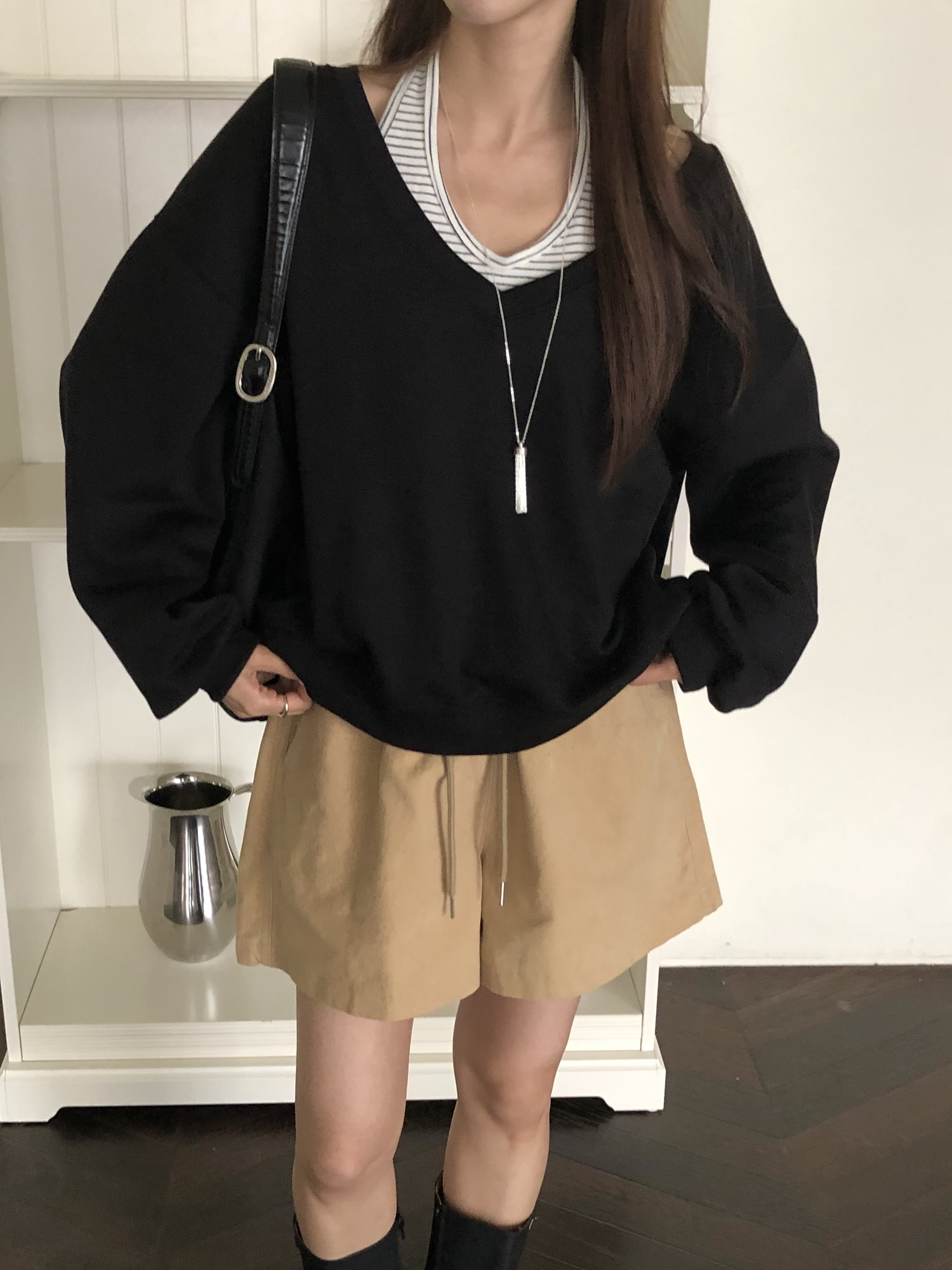 裏起毛Vネックルーズ長袖スウェット | 詳細画像12