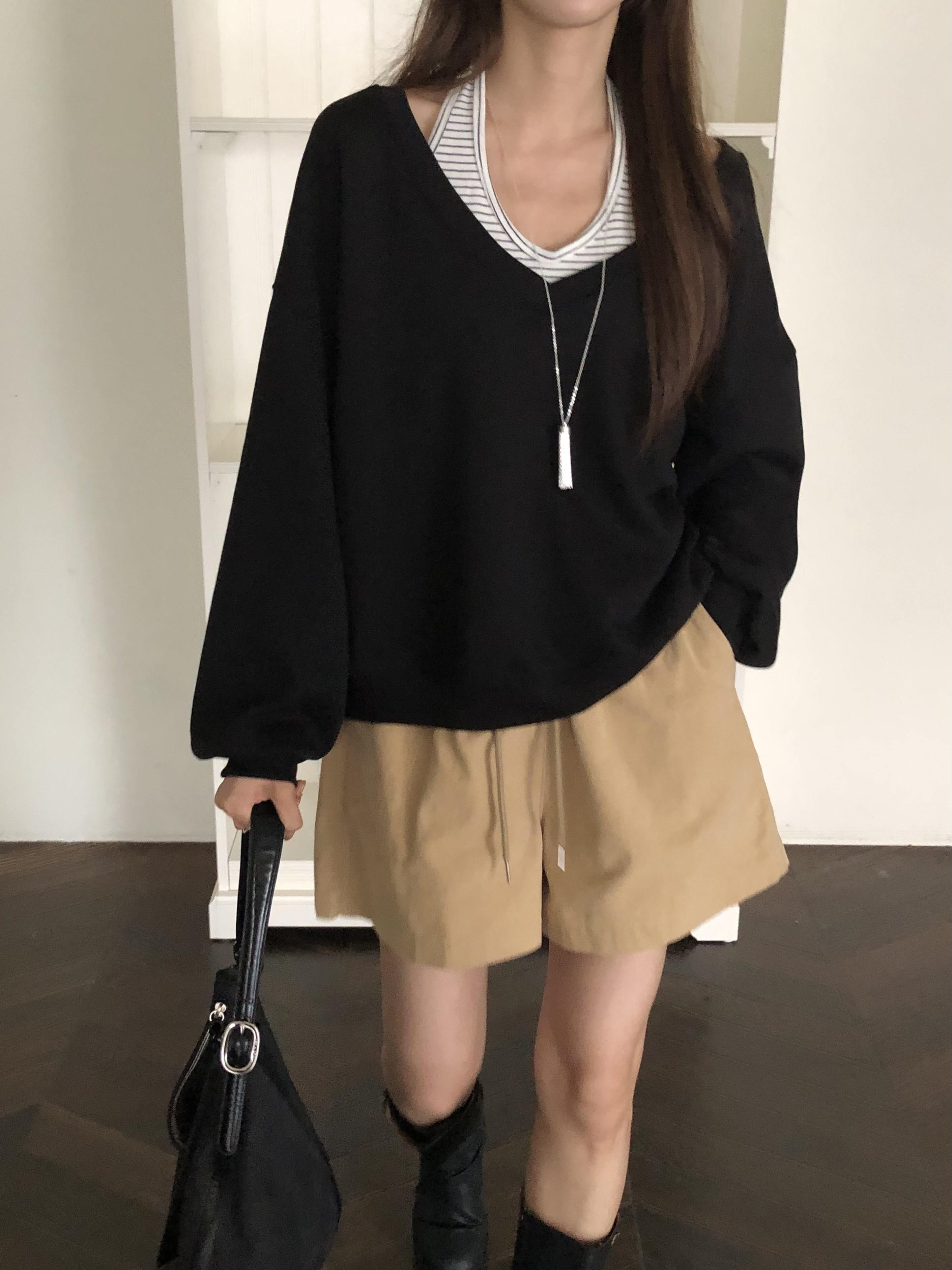 裏起毛Vネックルーズ長袖スウェット | 詳細画像13