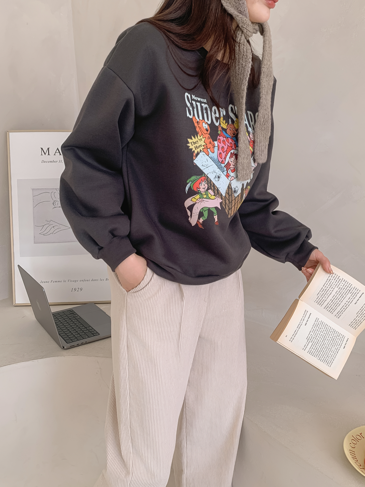 裏起毛ラウンドネックルーズ長袖ロゴスウェット | 詳細画像7