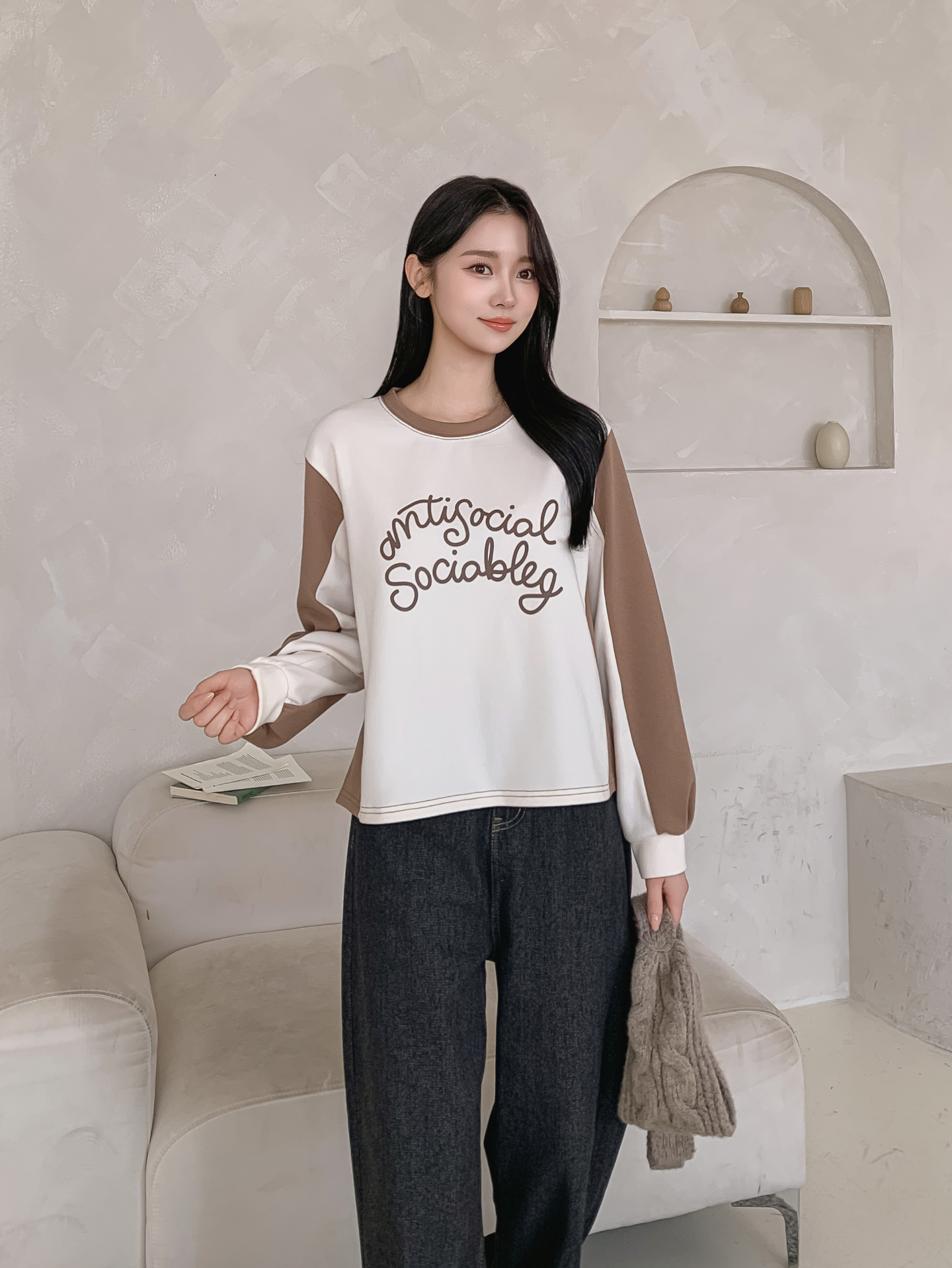 ラウンドネック長袖配色Tシャツ | 詳細画像3