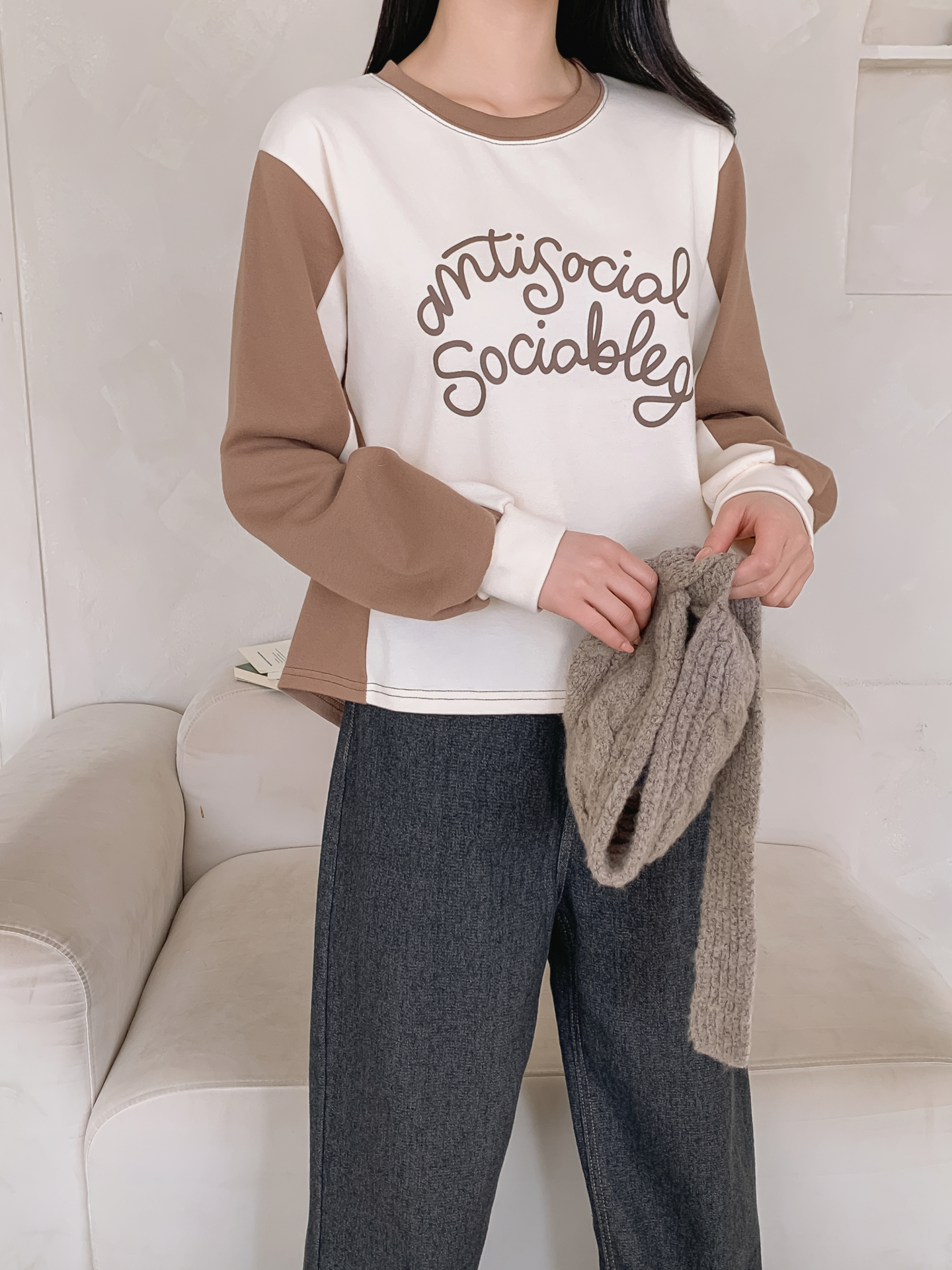 ラウンドネック長袖配色Tシャツ | 詳細画像10