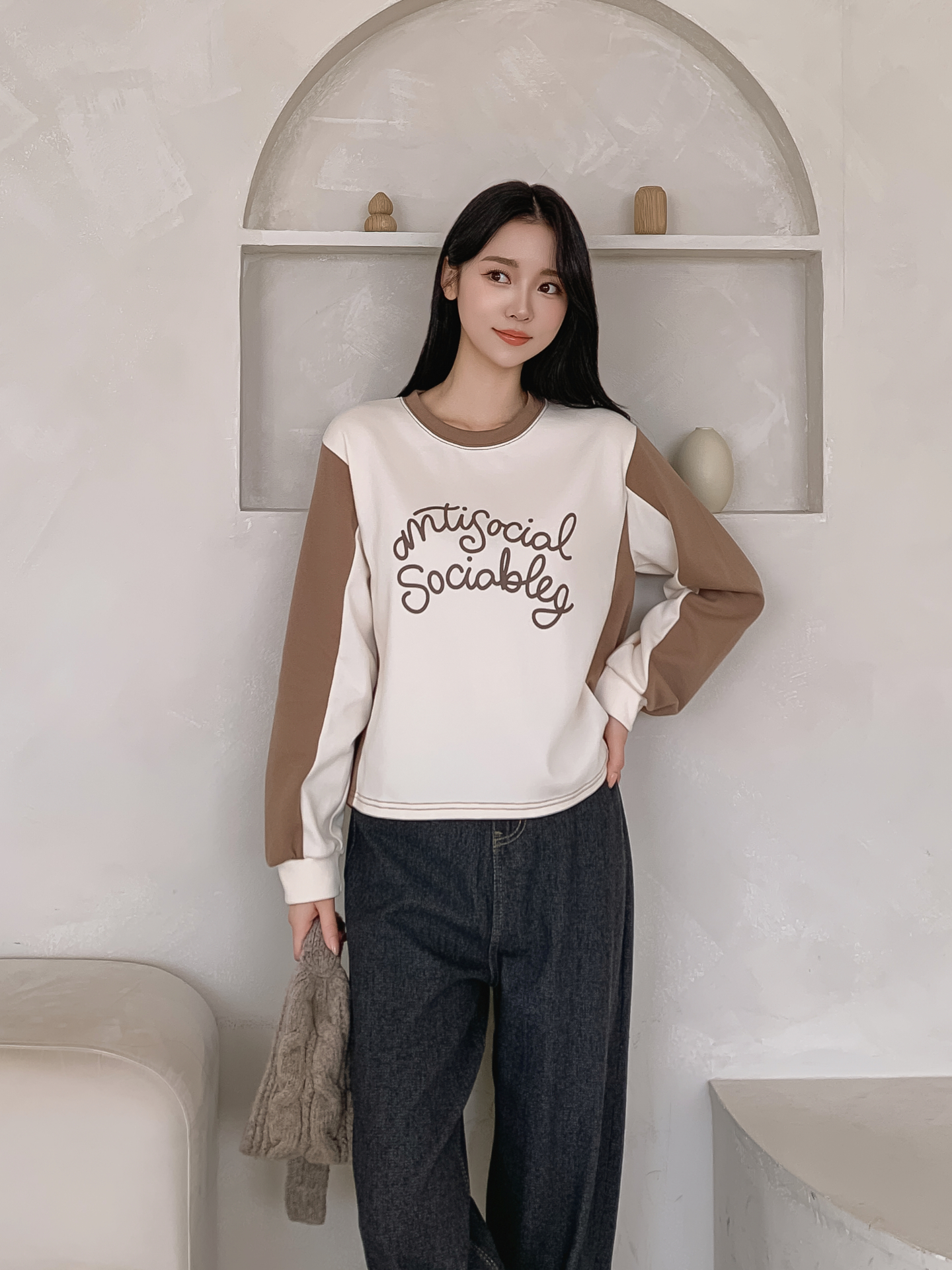 ラウンドネック長袖配色Tシャツ | 詳細画像11