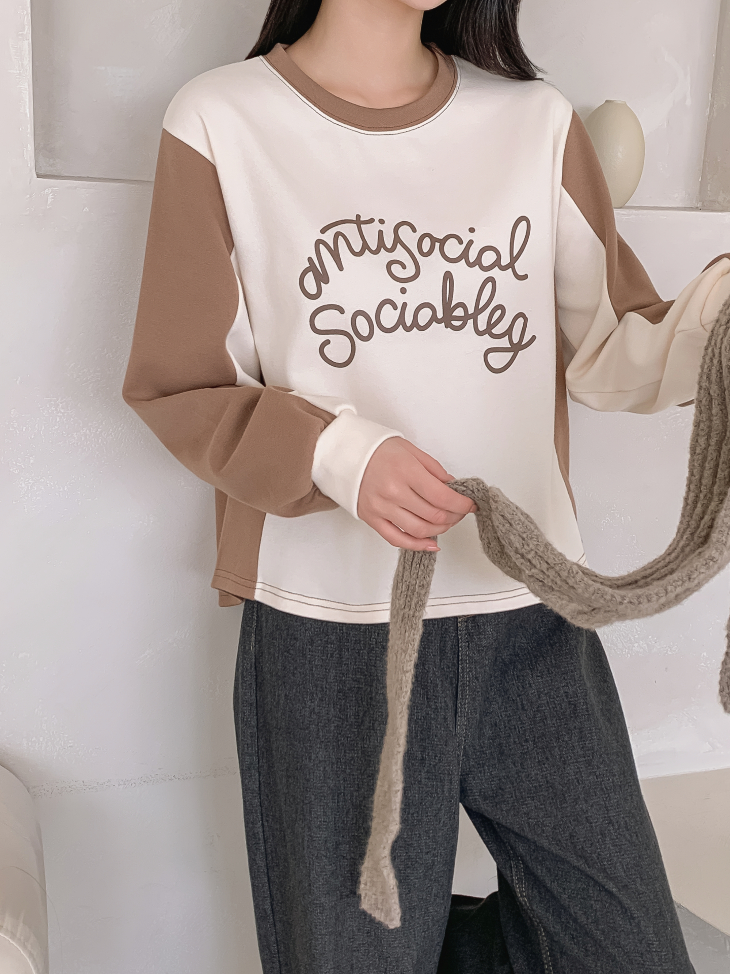 ラウンドネック長袖配色Tシャツ | 詳細画像12