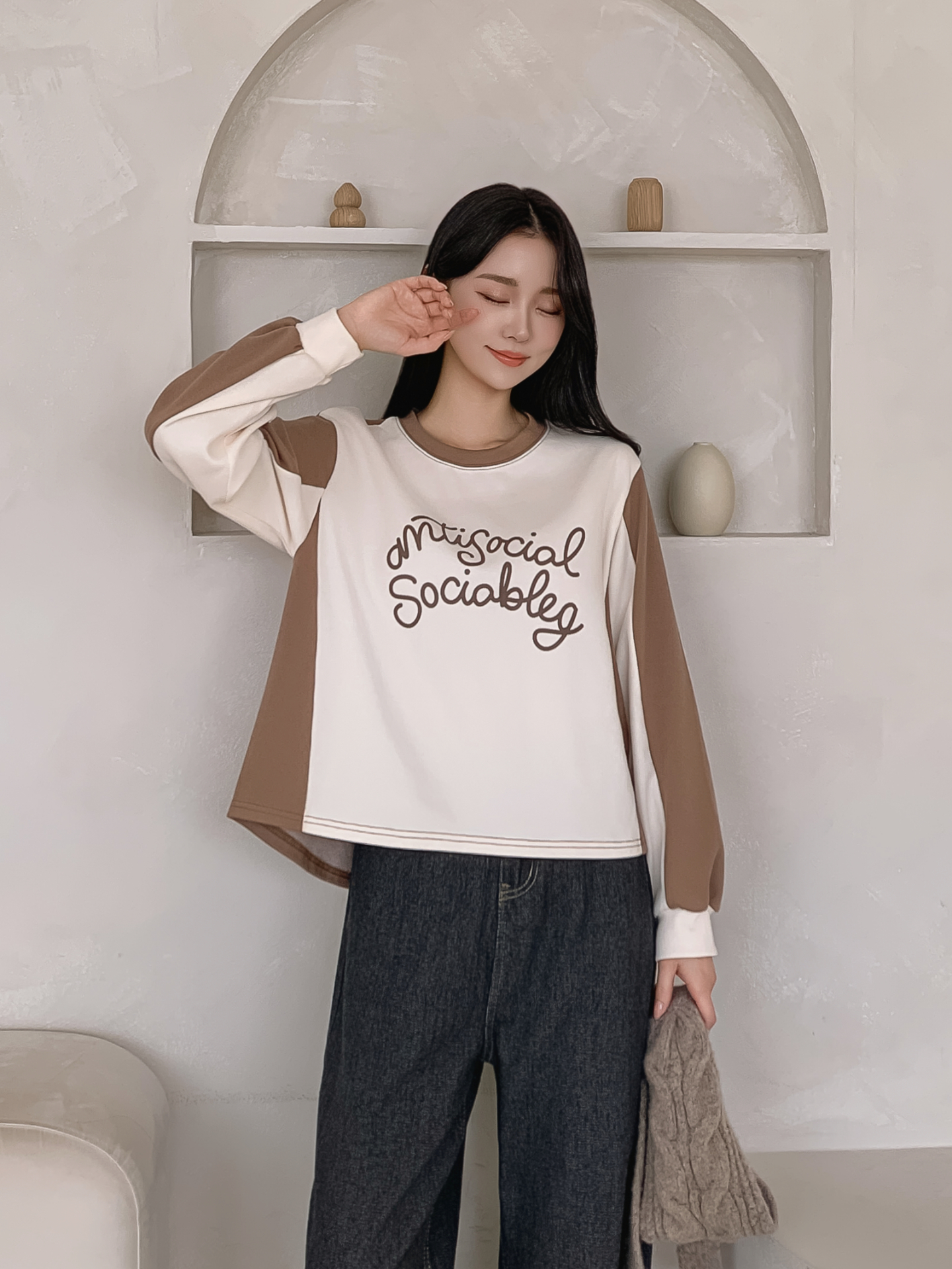 ラウンドネック長袖配色Tシャツ | 詳細画像2