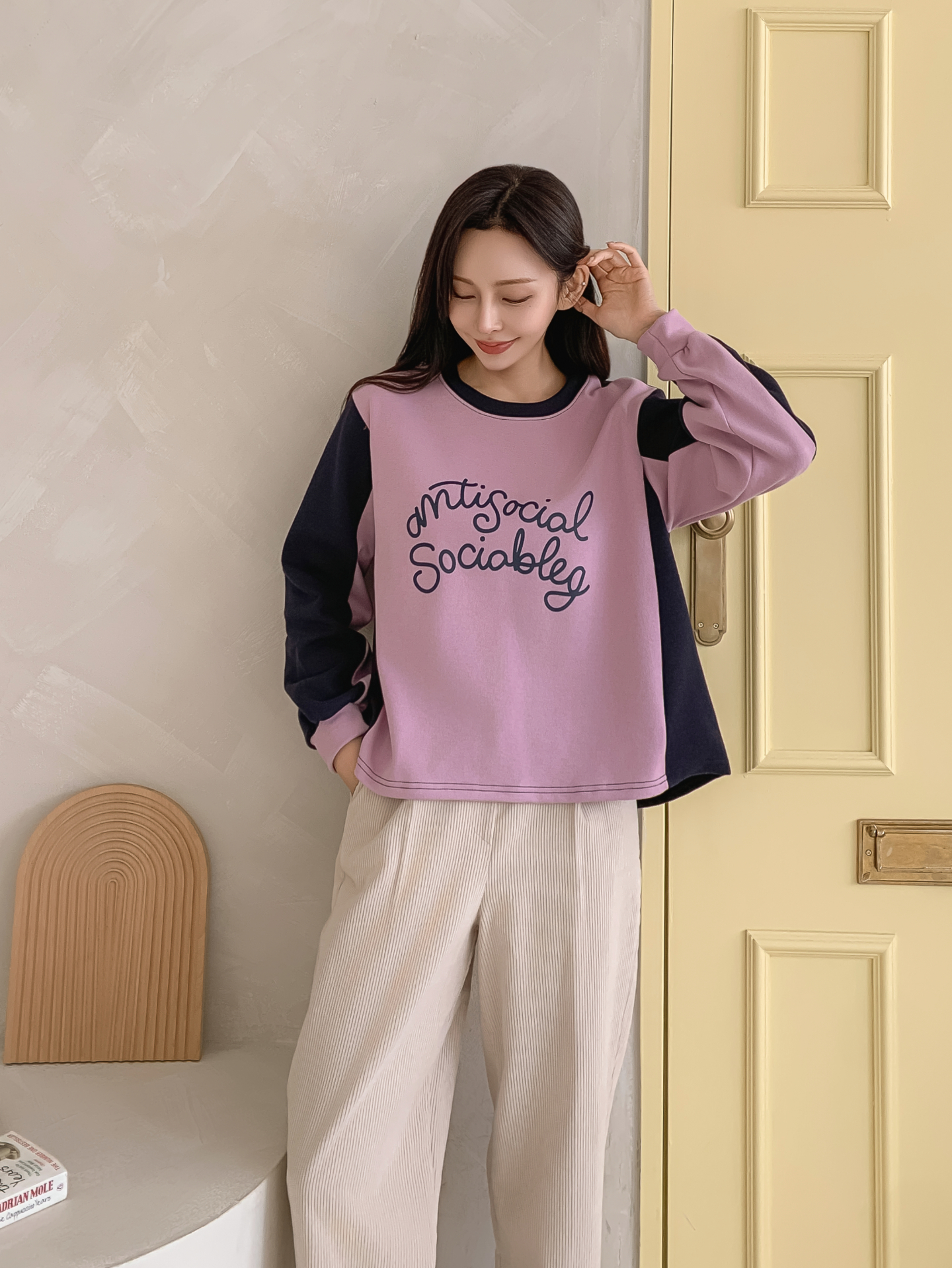 ラウンドネック長袖配色Tシャツ | 詳細画像18