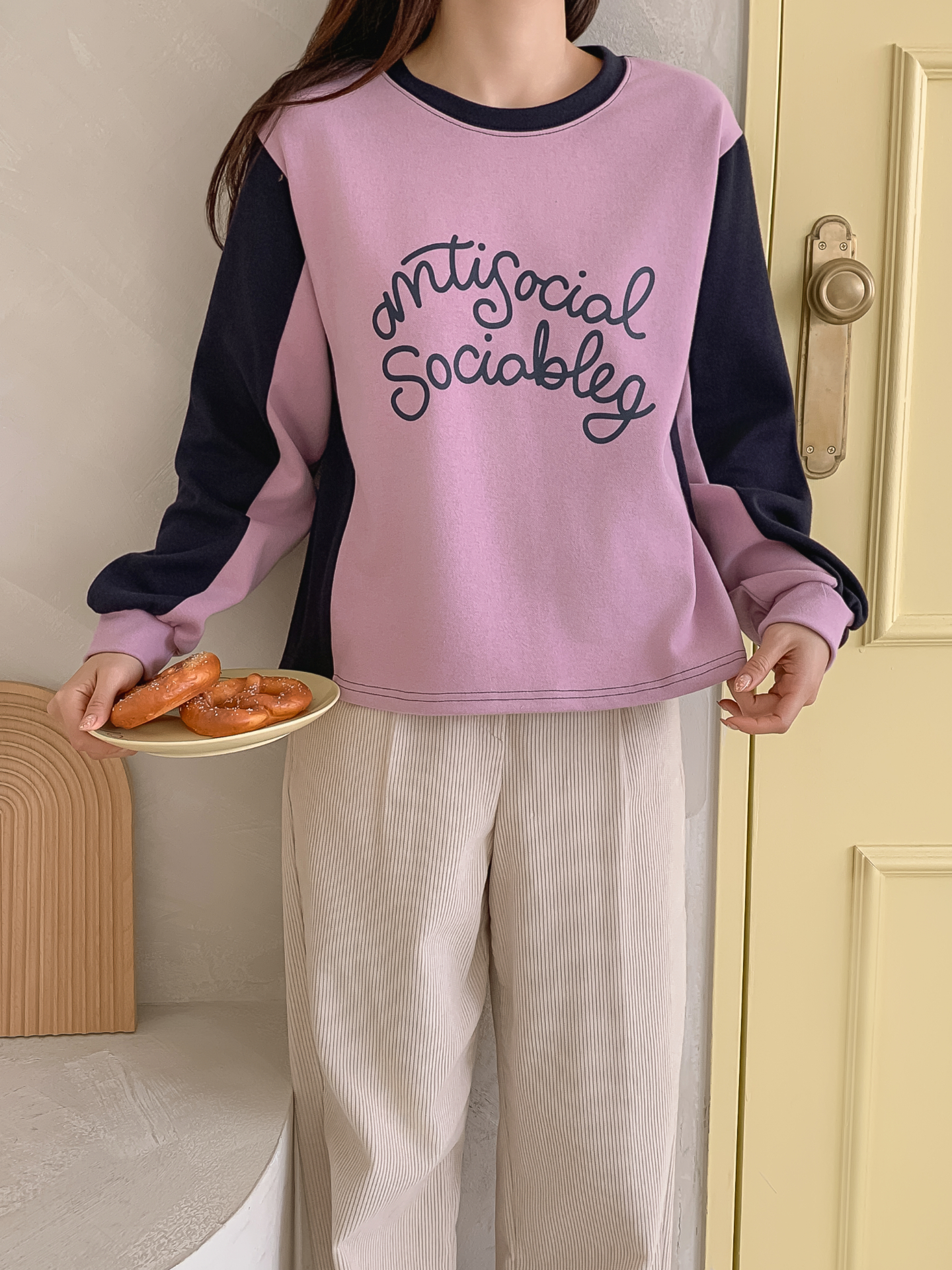 ラウンドネック長袖配色Tシャツ | 詳細画像22