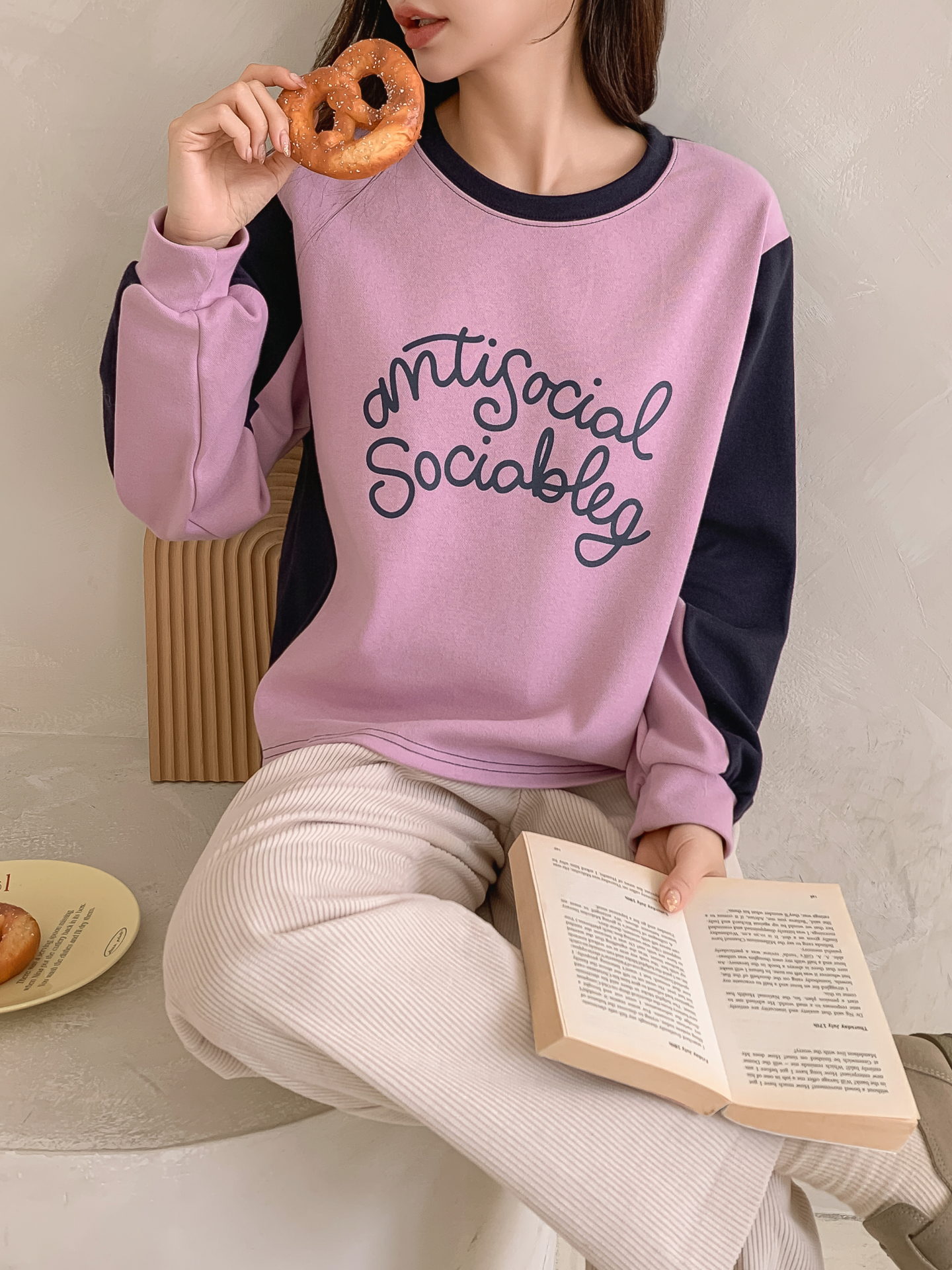 ラウンドネック長袖配色Tシャツ | 詳細画像28