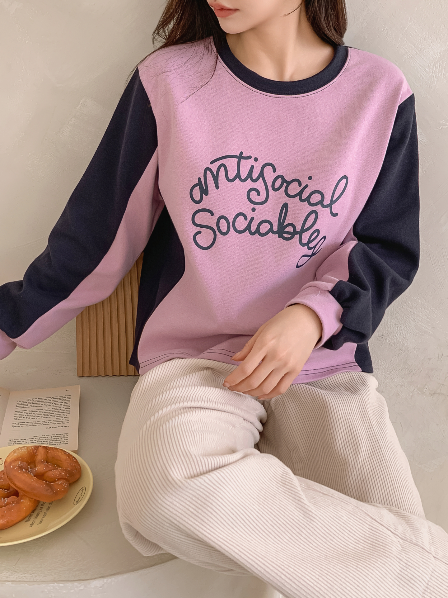 ラウンドネック長袖配色Tシャツ | 詳細画像30