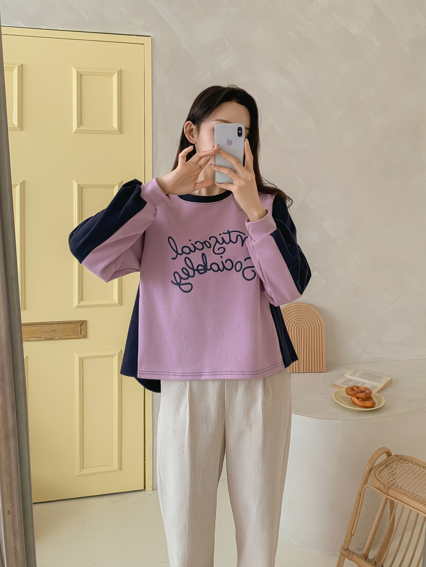 ラウンドネック長袖配色Tシャツ | 詳細画像31