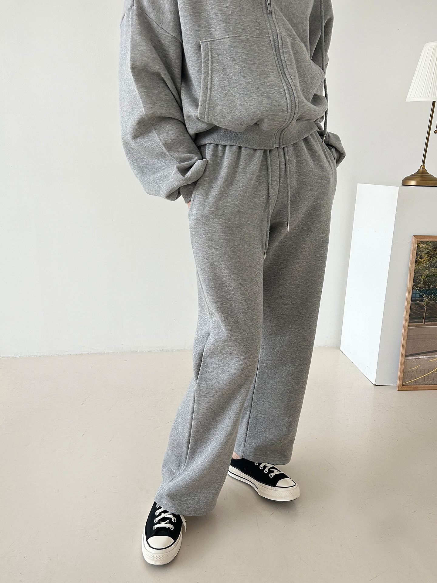 裏起毛ジップアップフードウエストゴム長袖ストレートワイドセットアップトレーニング | 詳細画像12