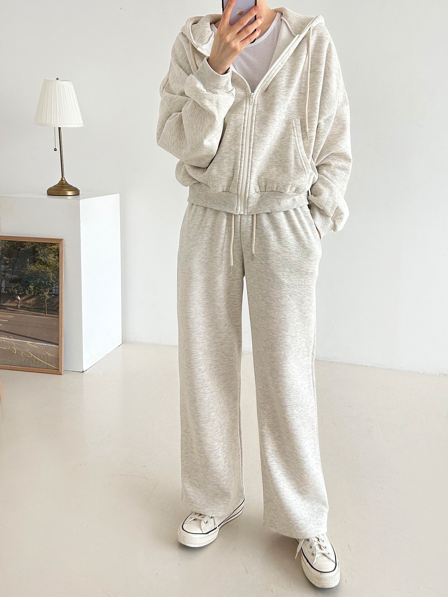 裏起毛ジップアップフードウエストゴム長袖ストレートワイドセットアップトレーニング | 詳細画像16