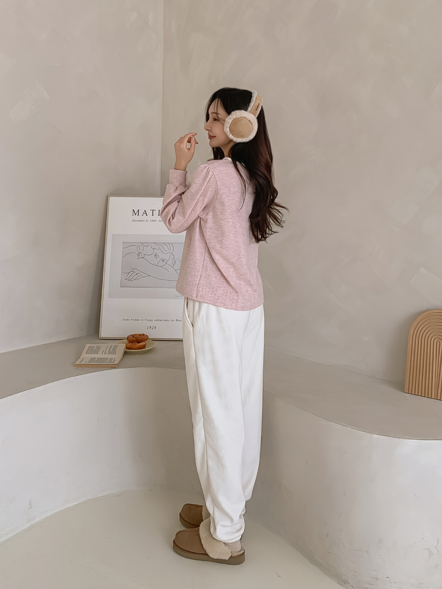 ソフトラウンドネック長袖ボーダー配色Tシャツニット | 詳細画像4