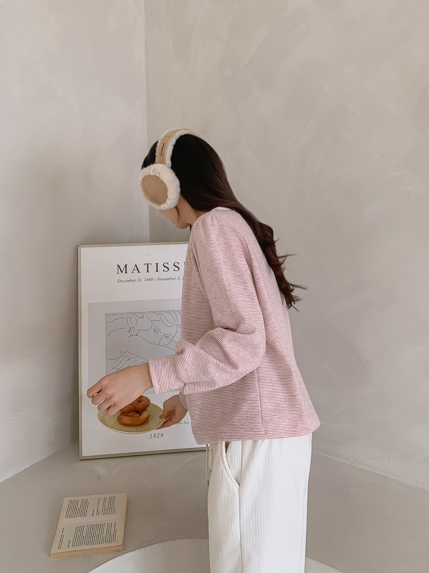 ソフトラウンドネック長袖ボーダー配色Tシャツニット | 詳細画像5