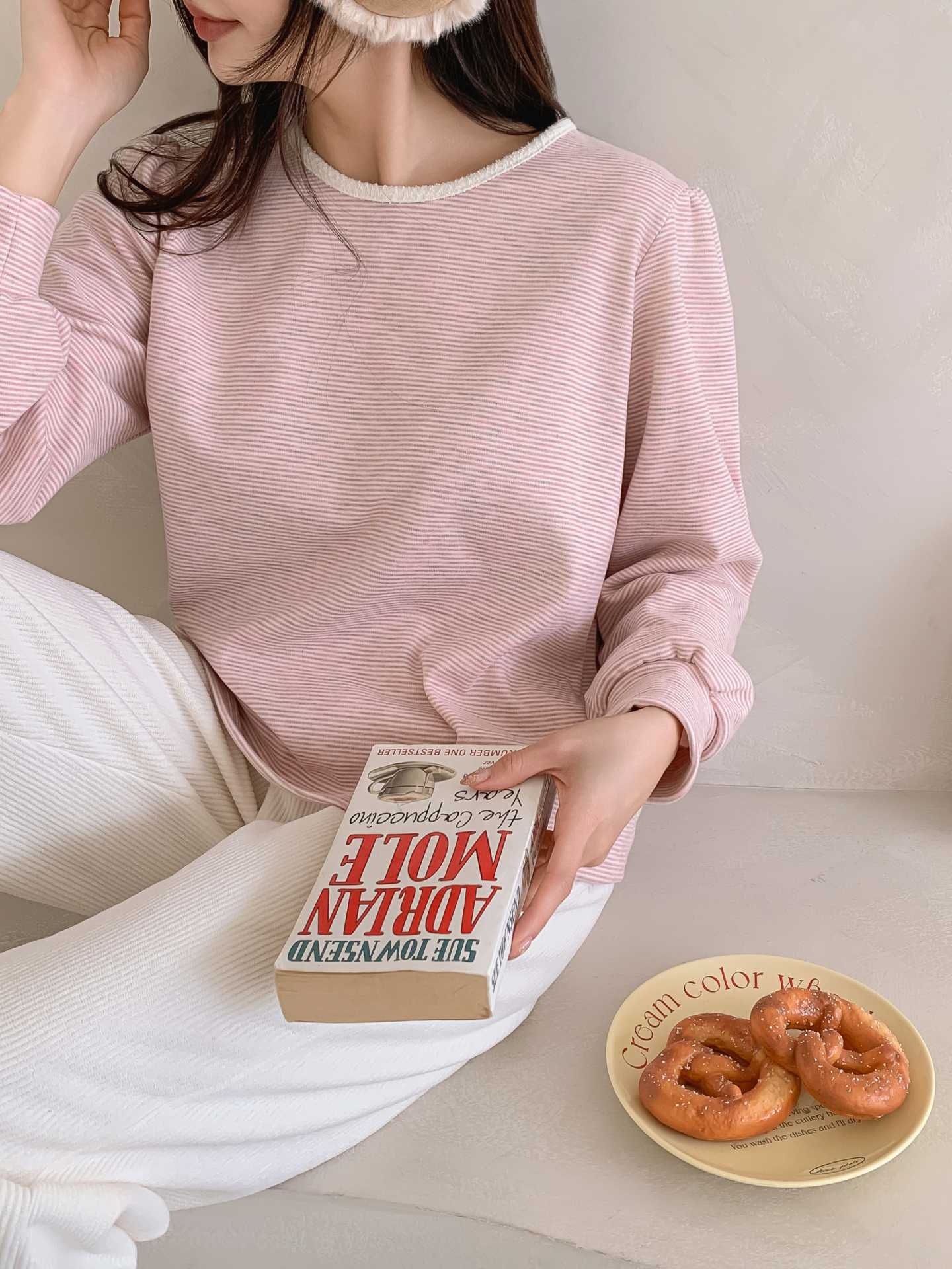 ソフトラウンドネック長袖ボーダー配色Tシャツニット | 詳細画像9