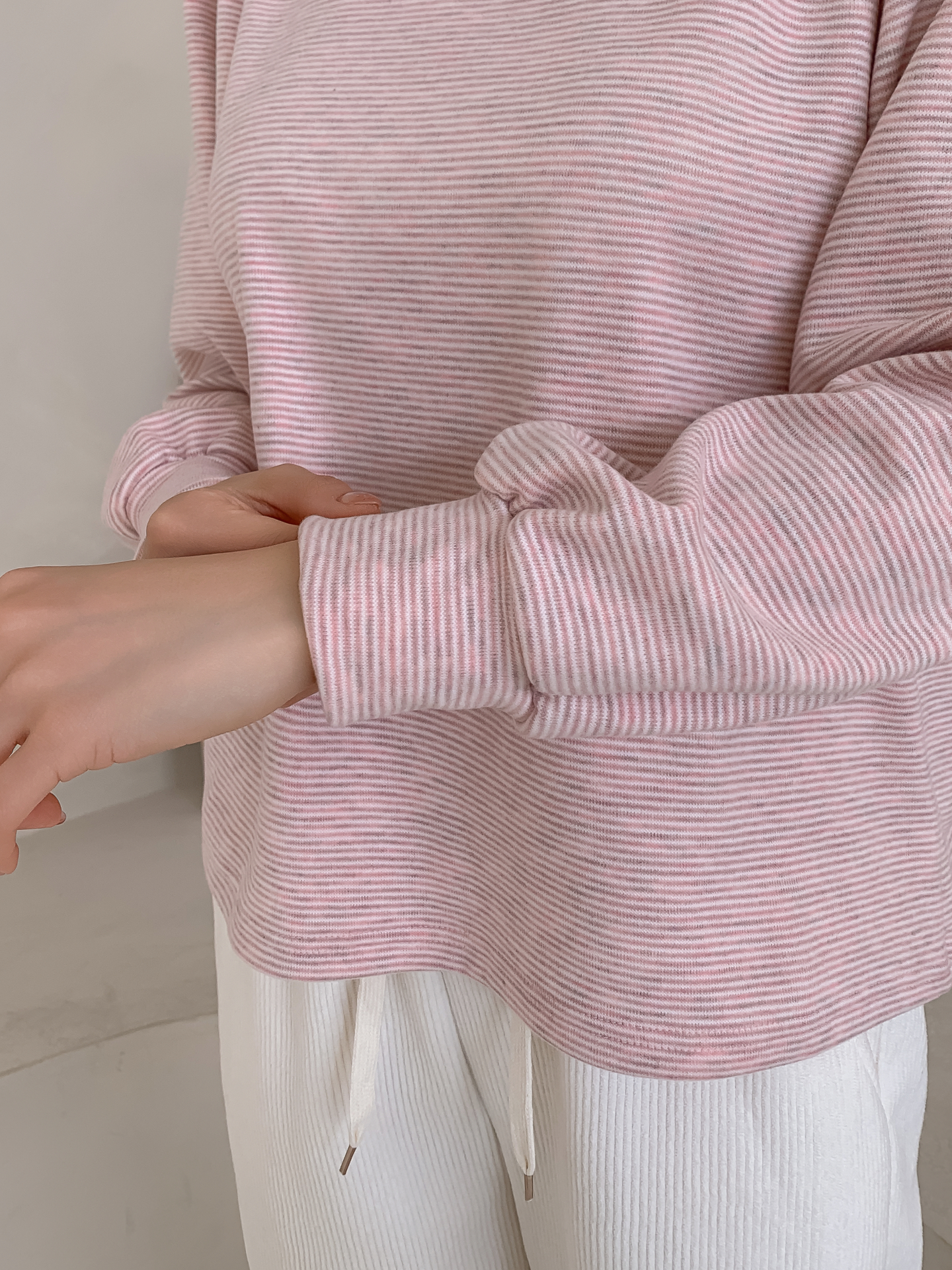 ソフトラウンドネック長袖ボーダー配色Tシャツニット | 詳細画像12