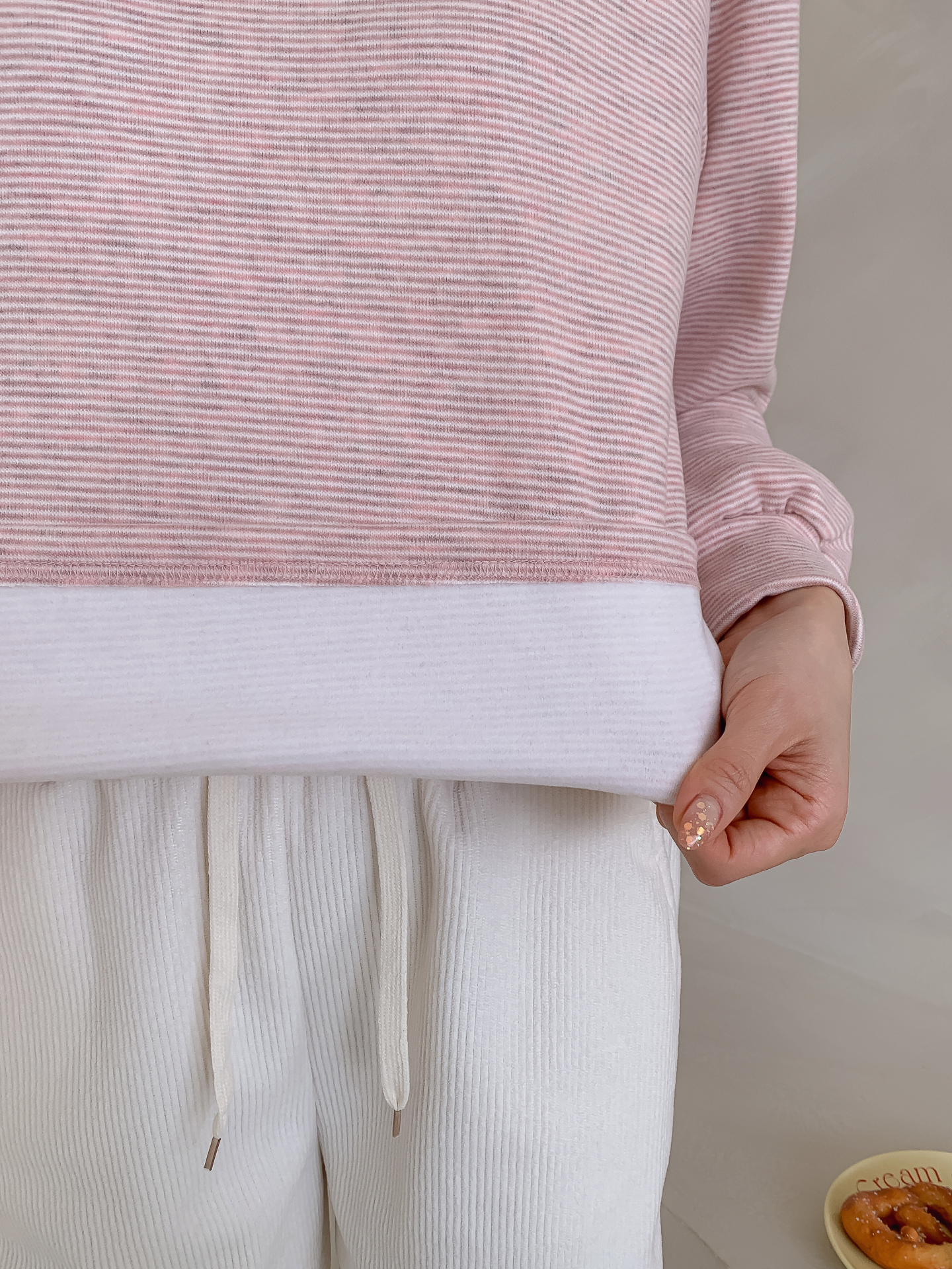 ソフトラウンドネック長袖ボーダー配色Tシャツニット | 詳細画像13