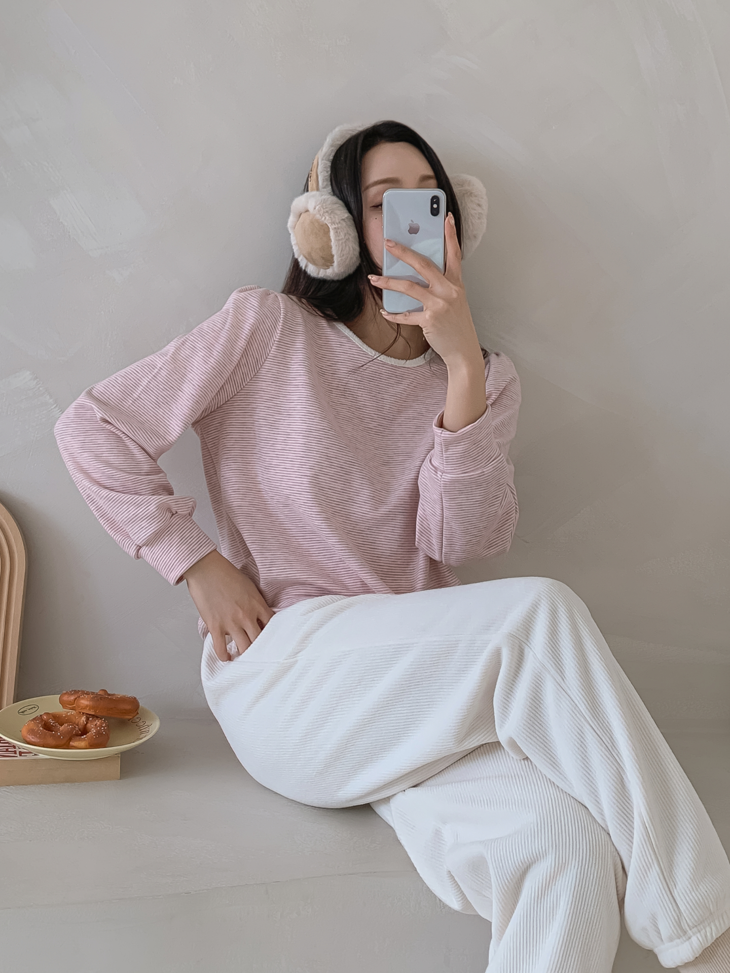 ソフトラウンドネック長袖ボーダー配色Tシャツニット | 詳細画像17