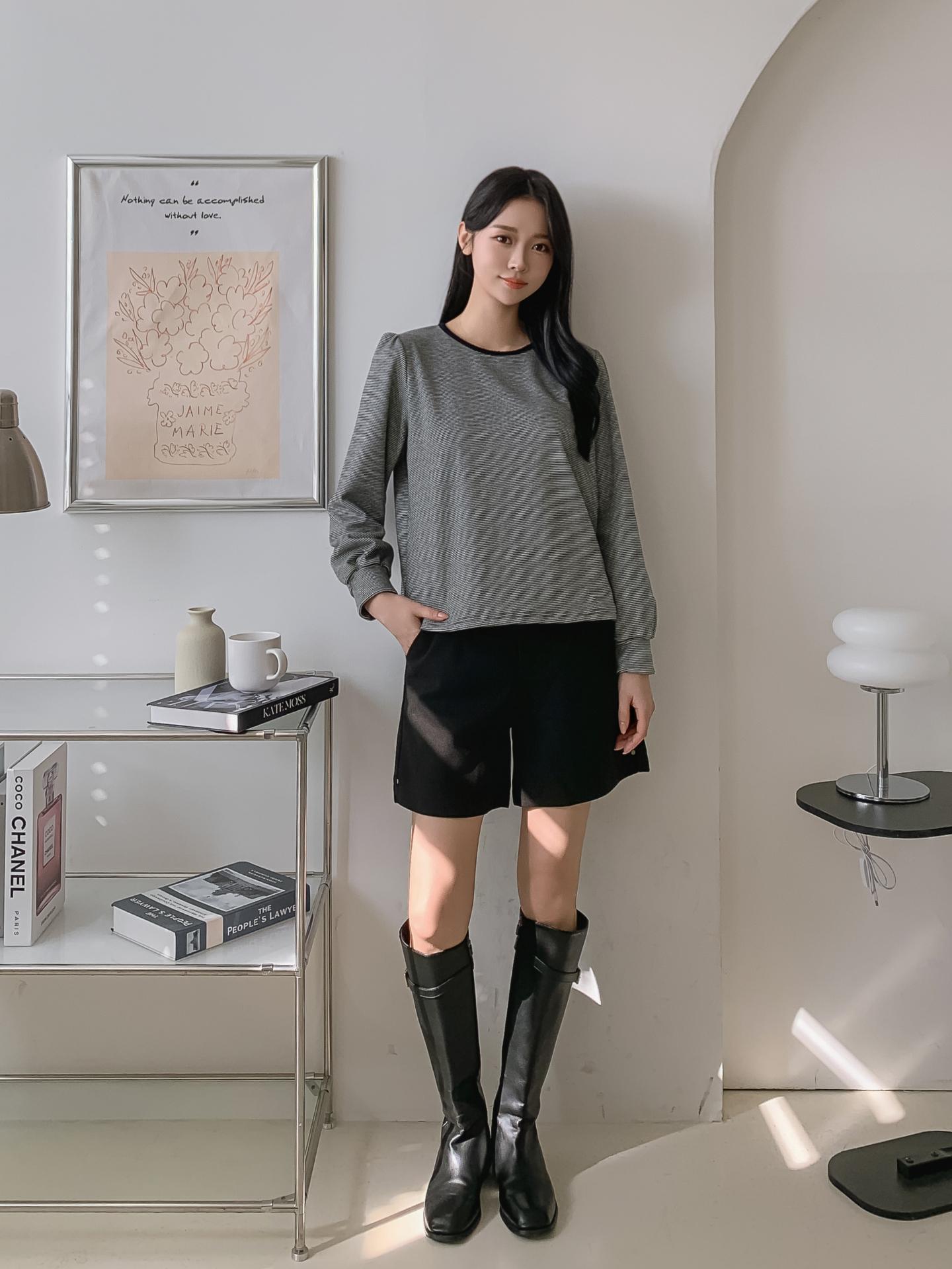 ソフトラウンドネック長袖ボーダー配色Tシャツニット | 詳細画像18