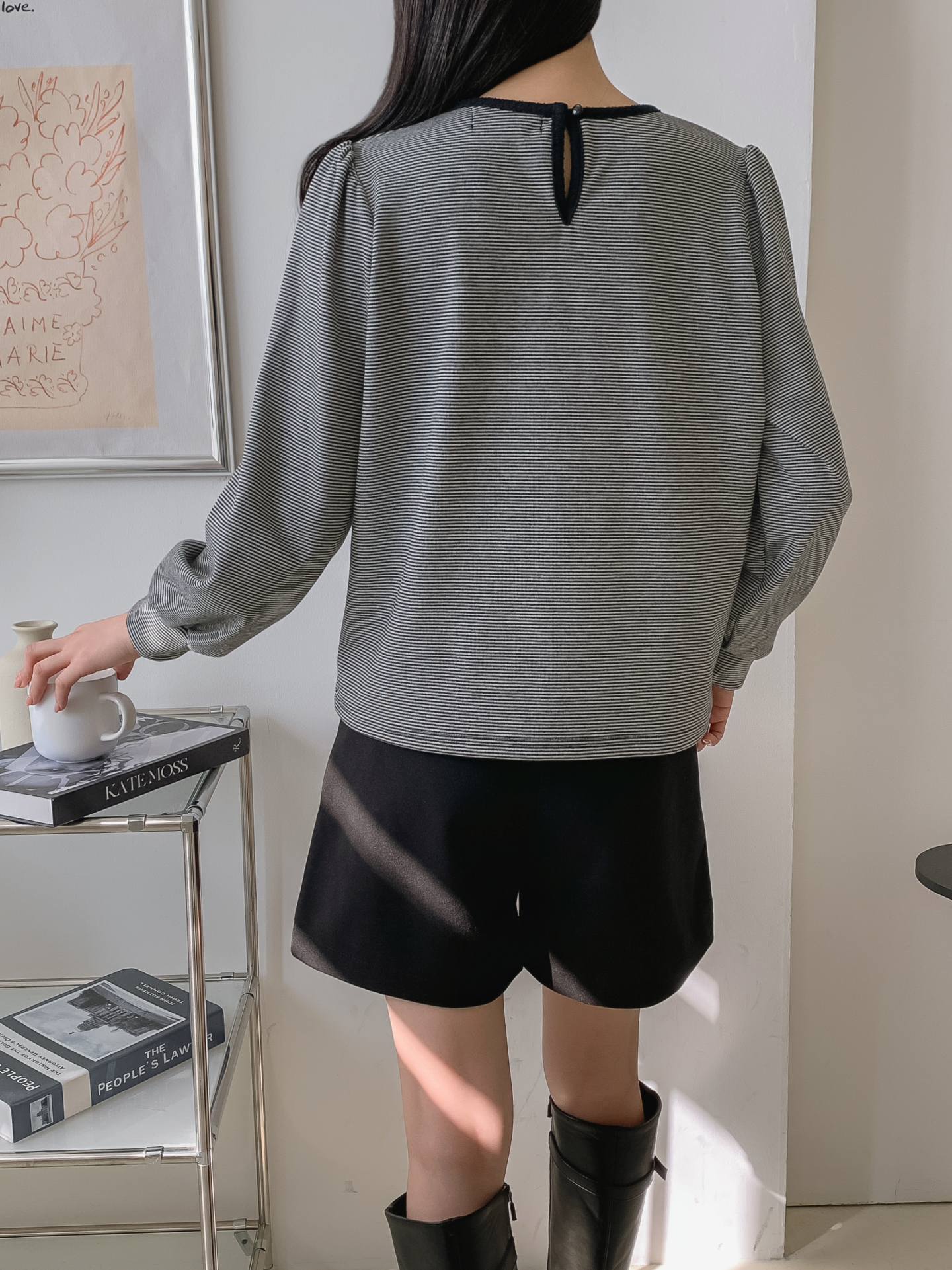 ソフトラウンドネック長袖ボーダー配色Tシャツニット | 詳細画像23