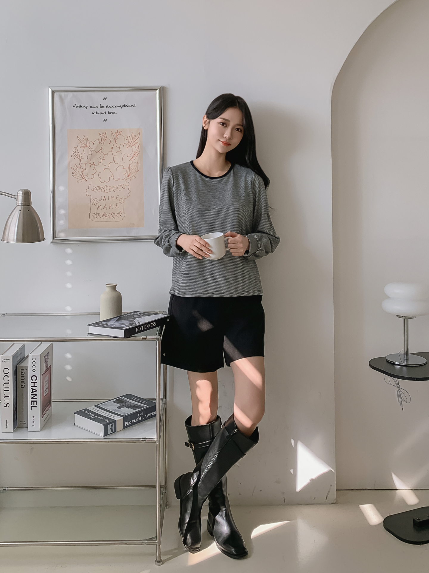 ソフトラウンドネック長袖ボーダー配色Tシャツニット | 詳細画像25