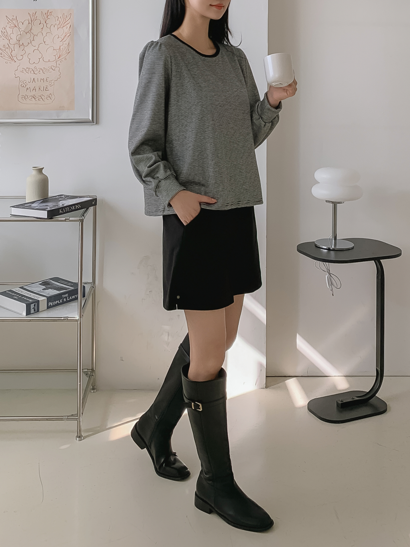 ソフトラウンドネック長袖ボーダー配色Tシャツニット | 詳細画像26