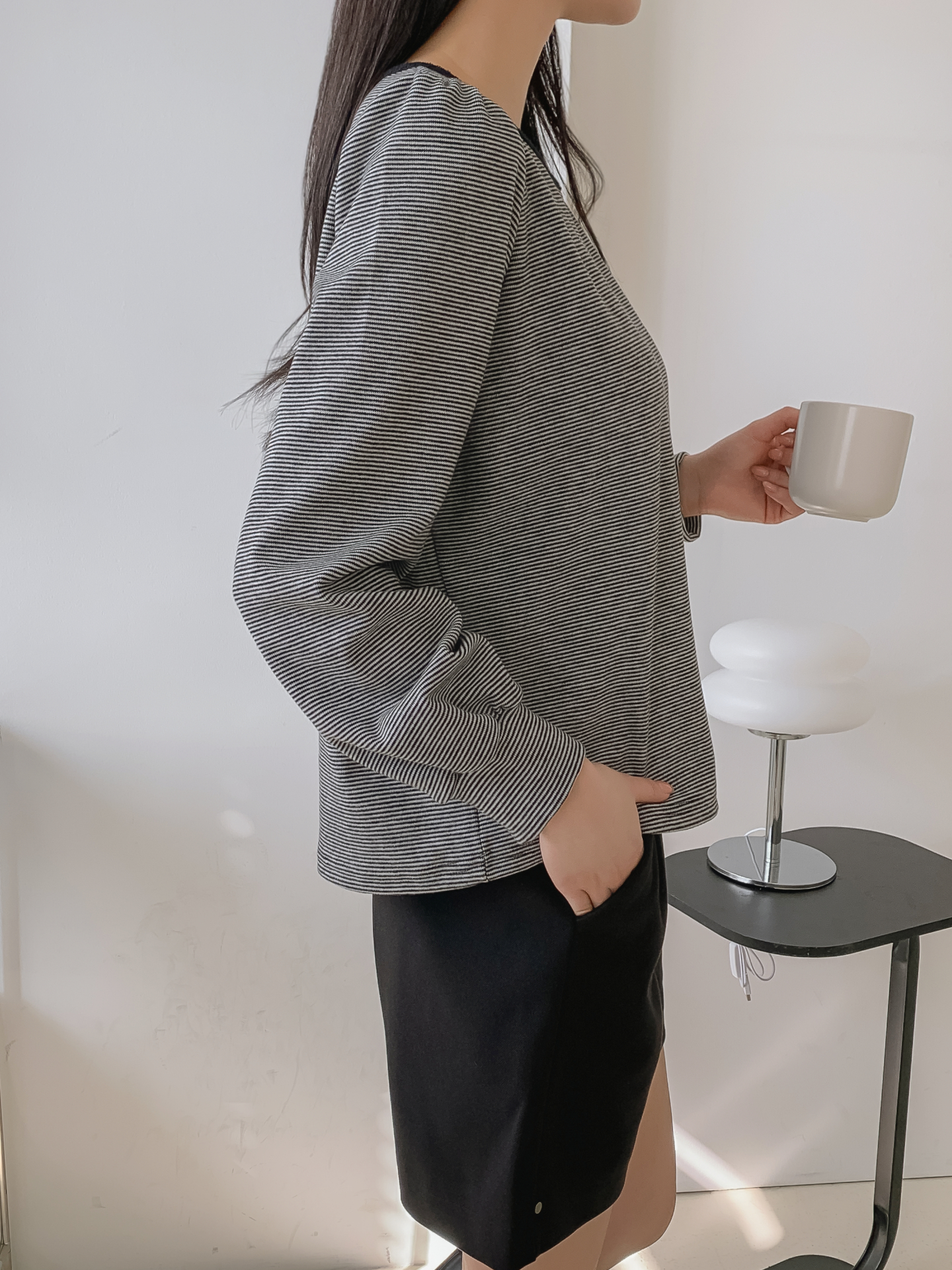 ソフトラウンドネック長袖ボーダー配色Tシャツニット | 詳細画像27