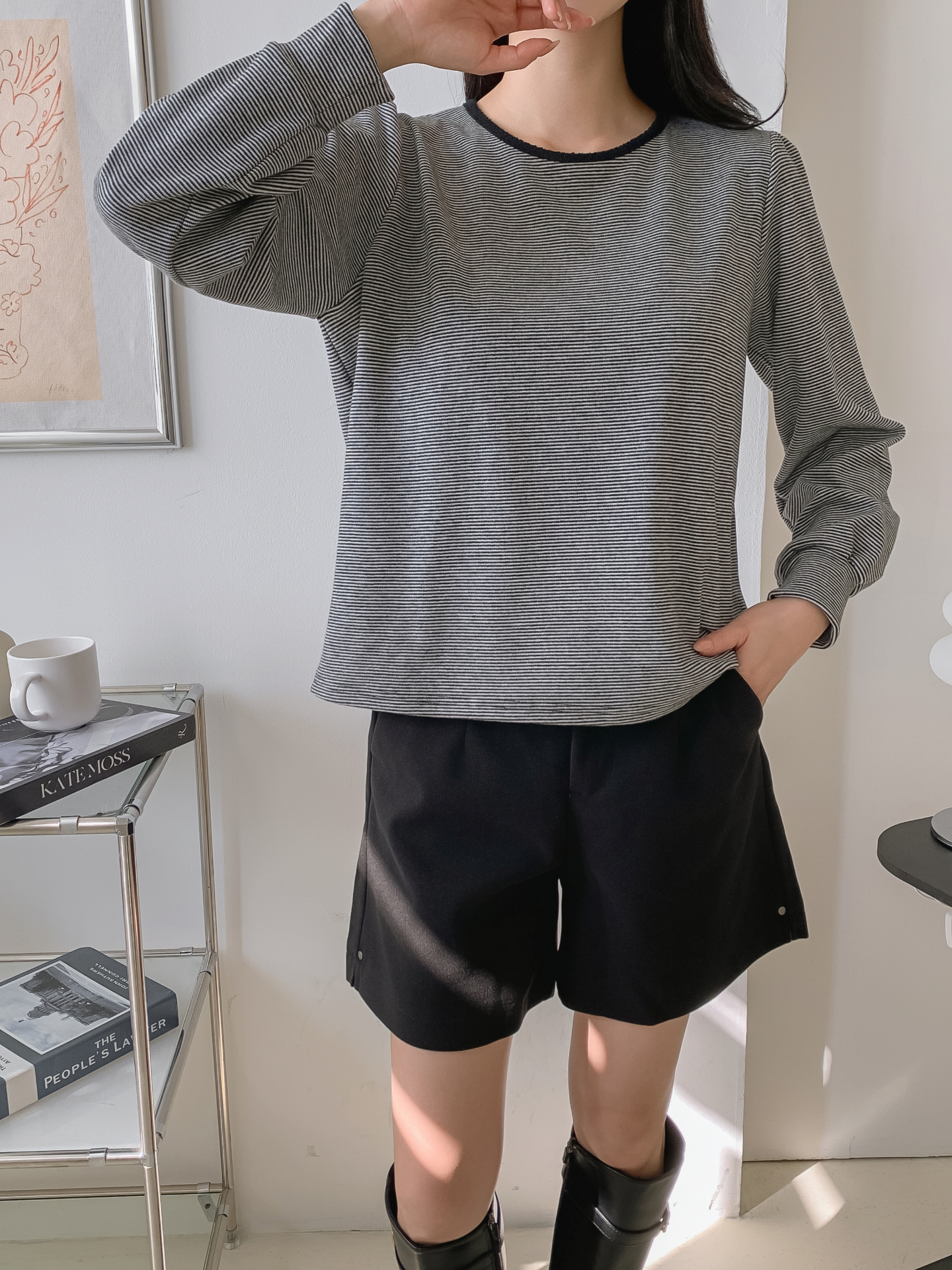 ソフトラウンドネック長袖ボーダー配色Tシャツニット | 詳細画像28