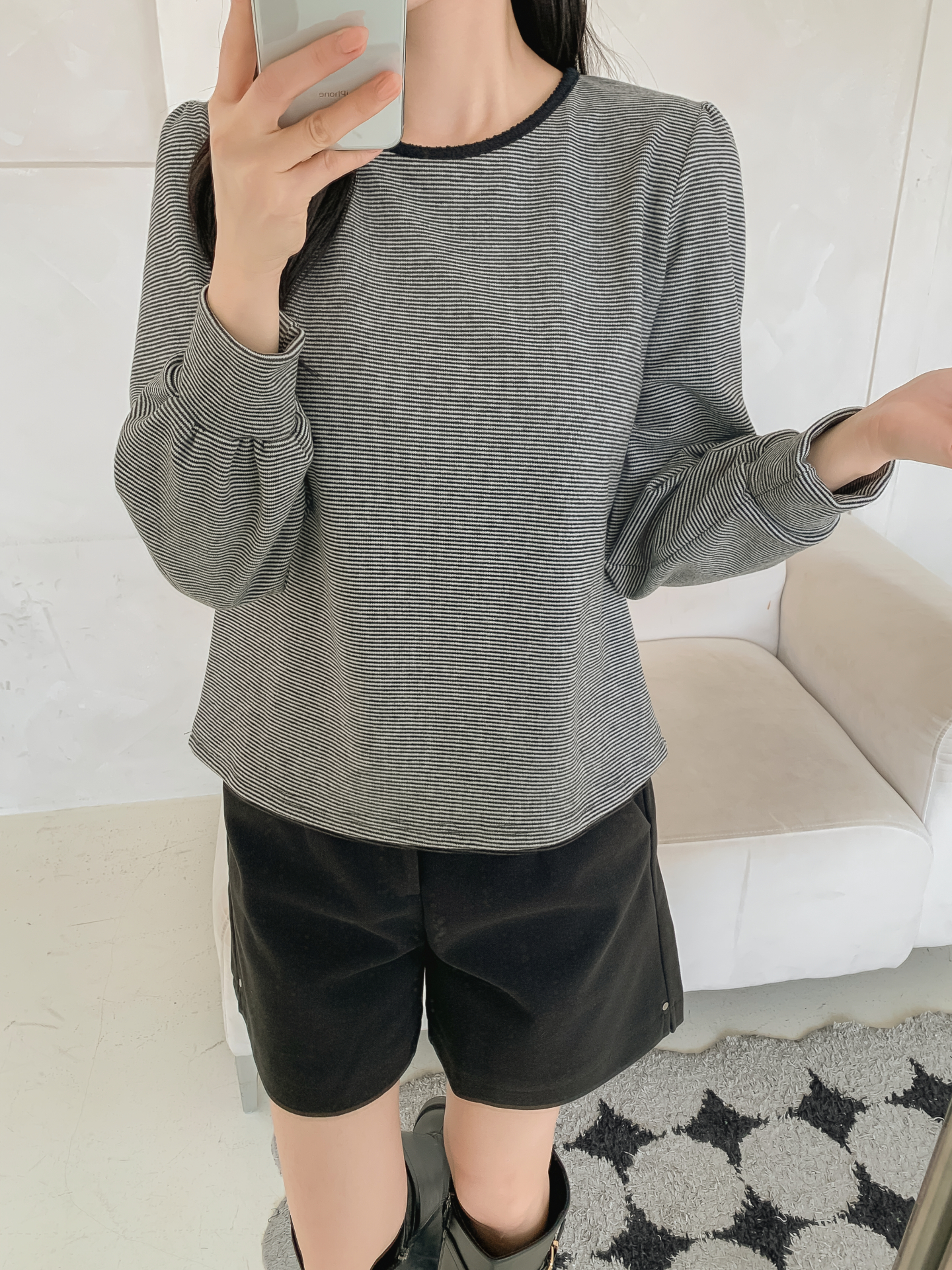 ソフトラウンドネック長袖ボーダー配色Tシャツニット | 詳細画像30