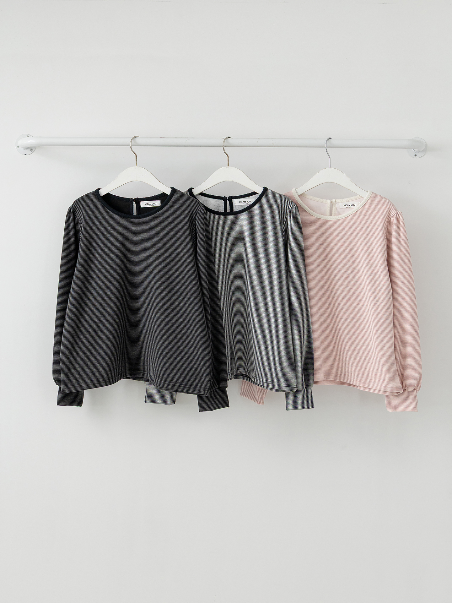 ソフトラウンドネック長袖ボーダー配色Tシャツニット | 詳細画像31