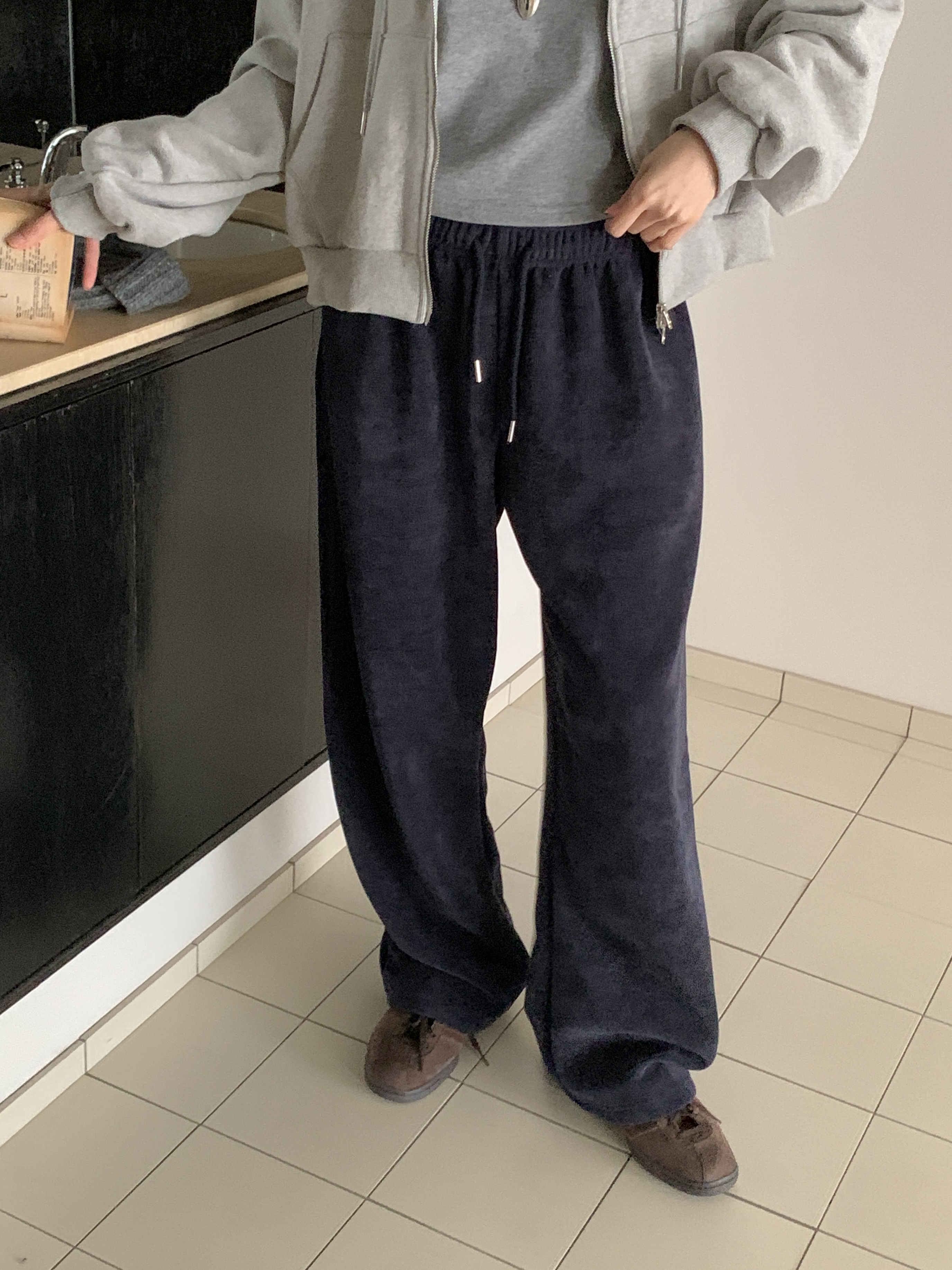 ファー裏地ドローストリングウエストゴムワイドカラーパンツ | 詳細画像12