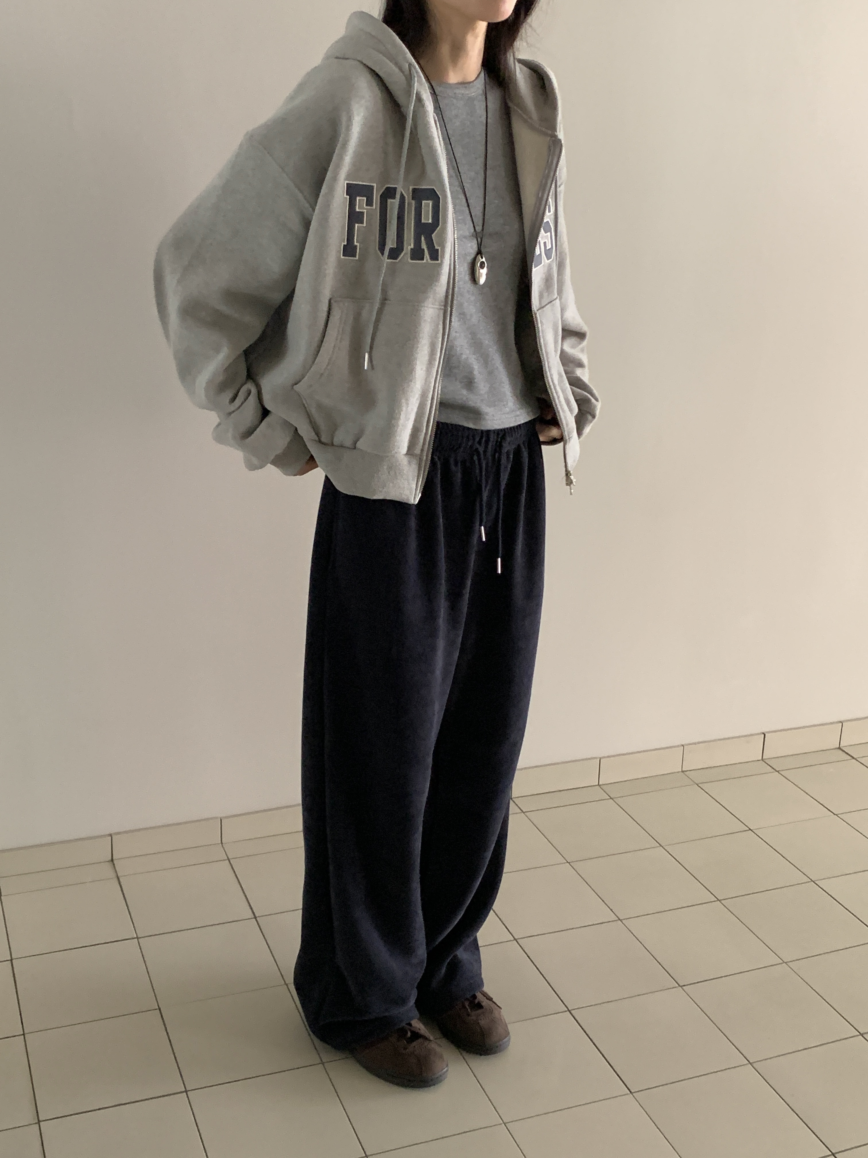 ファー裏地ドローストリングウエストゴムワイドカラーパンツ | 詳細画像3