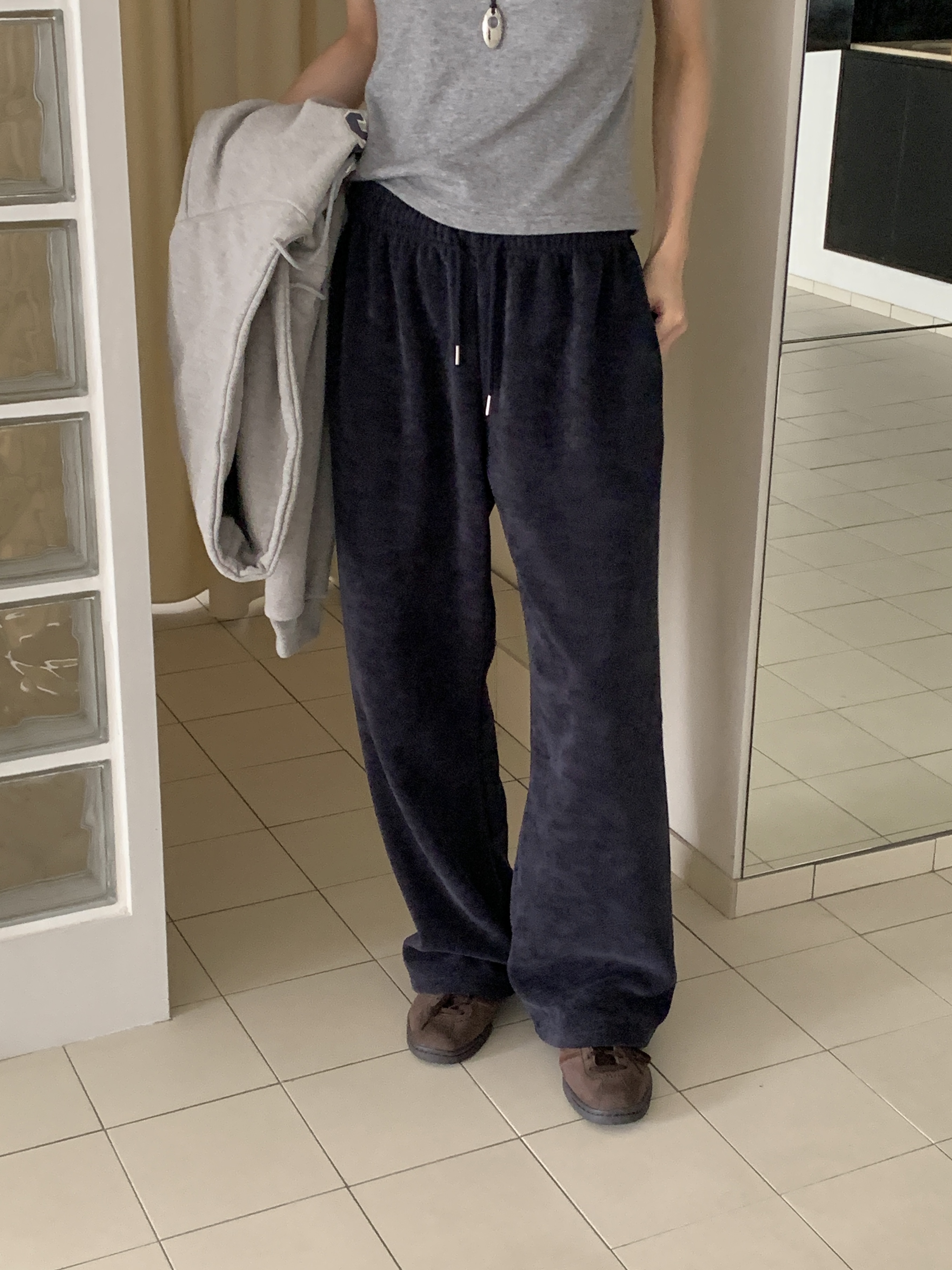 ファー裏地ドローストリングウエストゴムワイドカラーパンツ | 詳細画像15