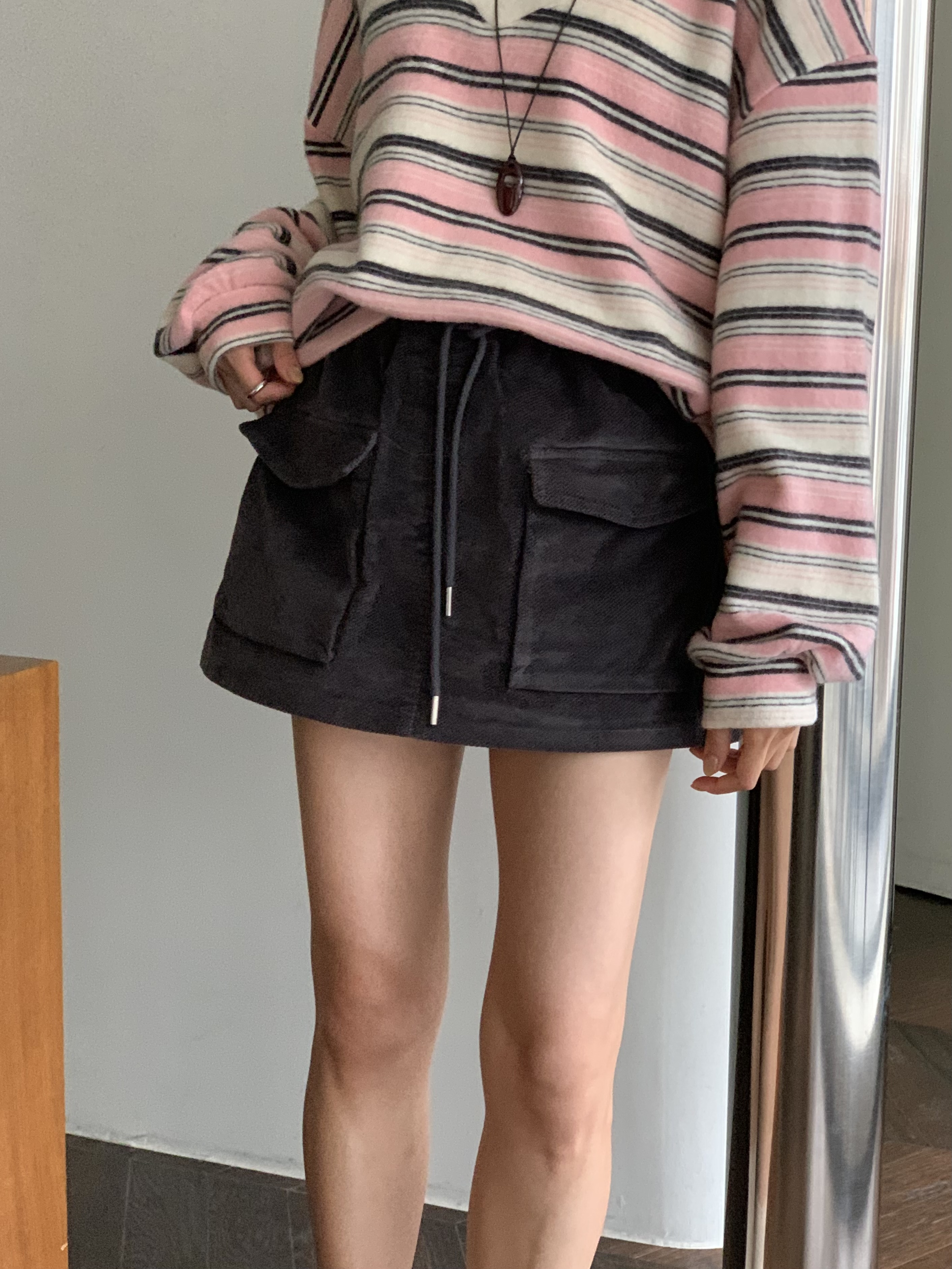 ドローストリングポケットウエストゴムショートカラースカートパンツ | 詳細画像10