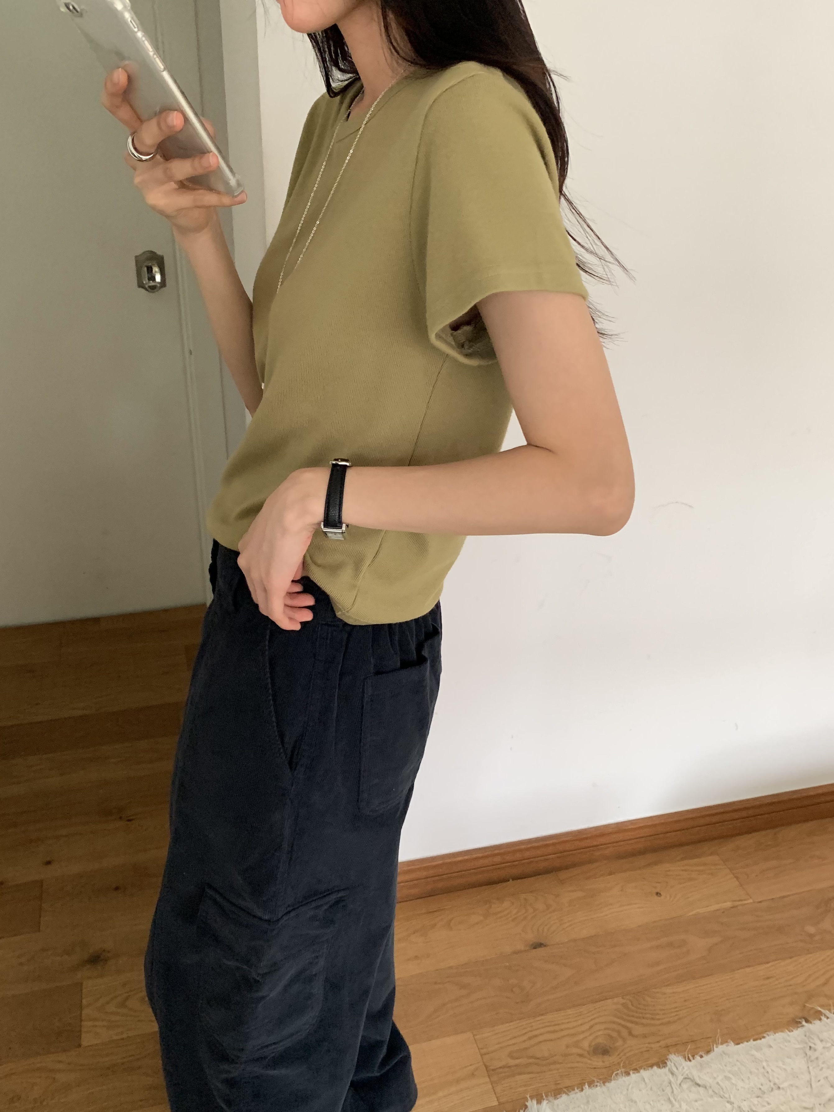 ラウンドネック半袖無地カラーTシャツ | 詳細画像12