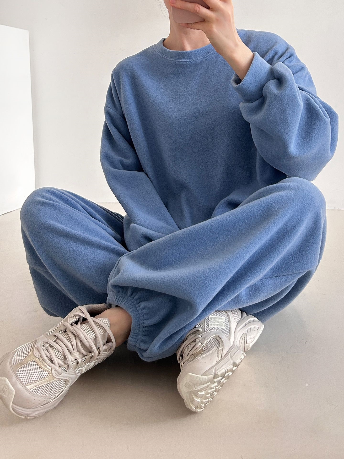 フリースラウンドネックウエストゴム長袖ジョガーカラーセットアップ | 詳細画像6