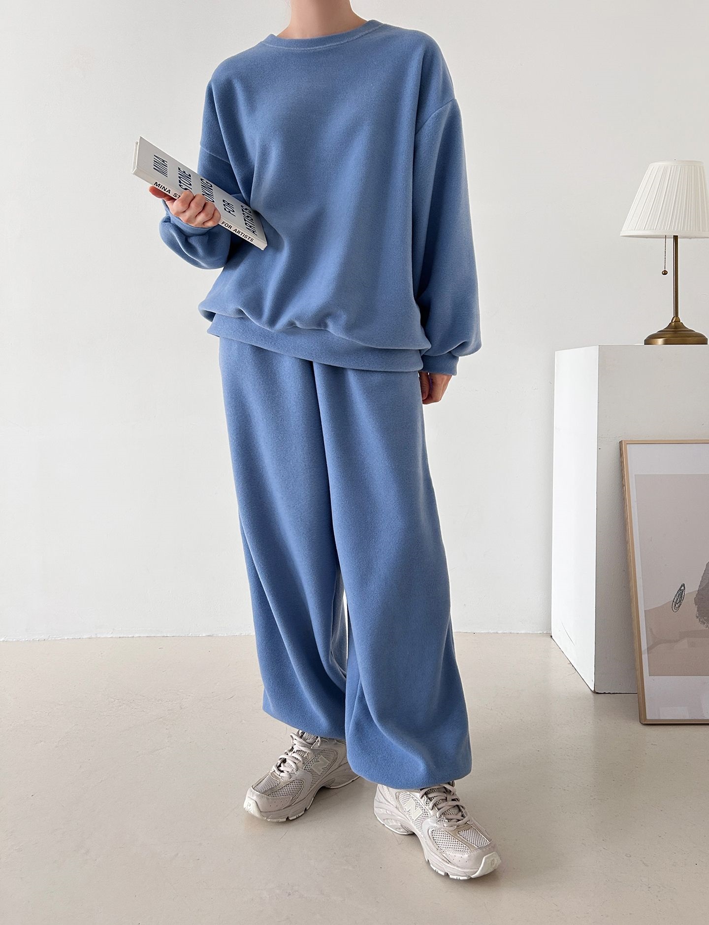 フリースラウンドネックウエストゴム長袖ジョガーカラーセットアップ | 詳細画像9