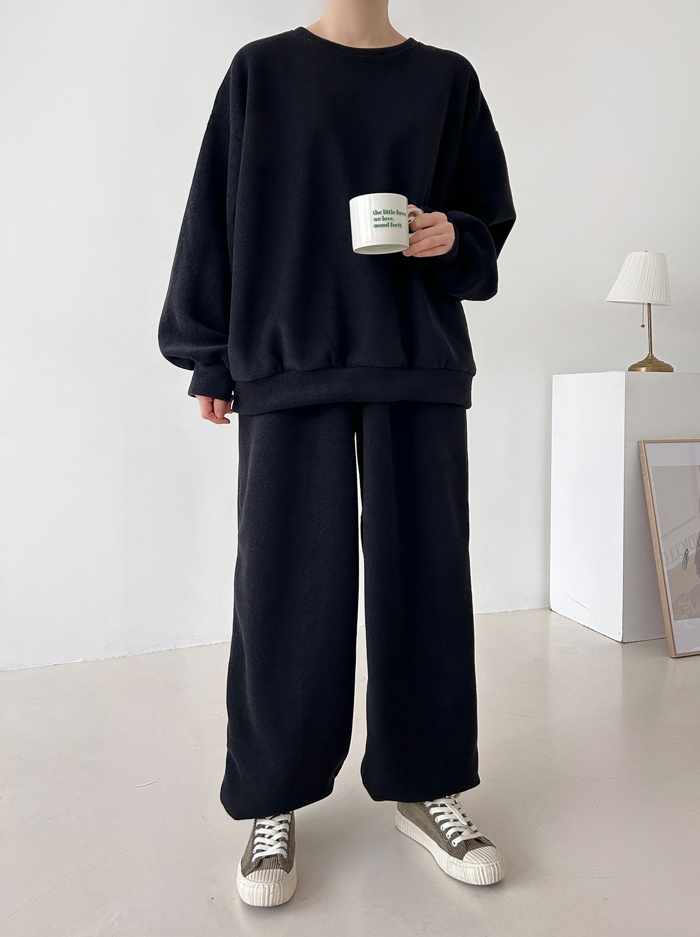 フリースラウンドネックウエストゴム長袖ジョガーカラーセットアップ | 詳細画像41